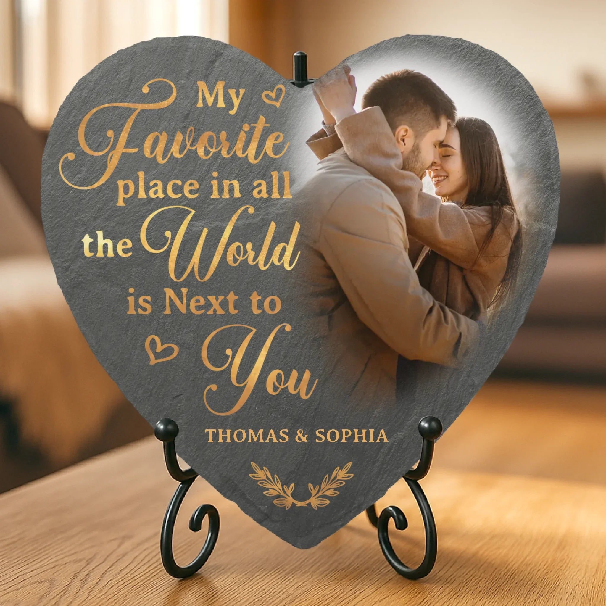 Custom Photo Heart Shaped Stone With Stand - Personalized Anniversary Wedding Gifts For Husband And Wife, Him And Her - Next To You