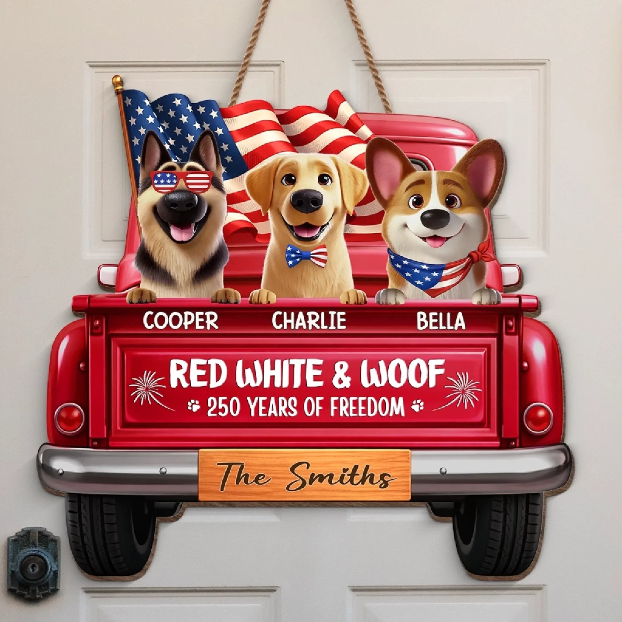 Custom America 250th Anniversary Wood Sign - Personalized Birthday Gifts For Dog Lovers, Dog Dad And Mom - Freedom Lives Here