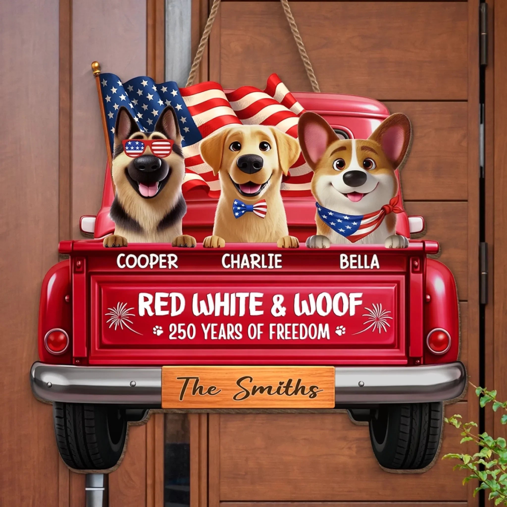 Custom America 250th Anniversary Wood Sign - Personalized Birthday Gifts For Dog Lovers, Dog Dad And Mom - Freedom Lives Here
