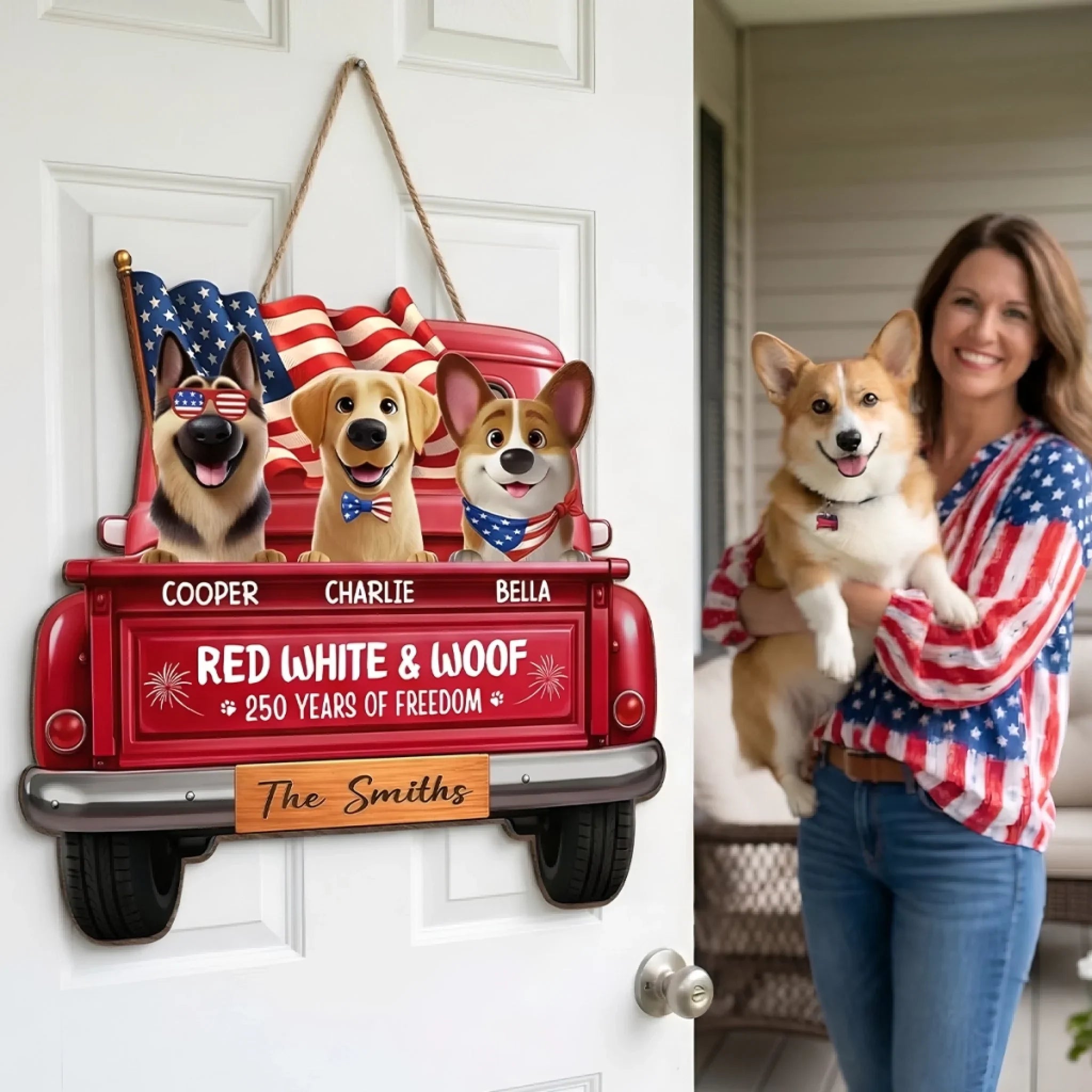 Custom America 250th Anniversary Wood Sign - Personalized Birthday Gifts For Dog Lovers, Dog Dad And Mom - Freedom Lives Here