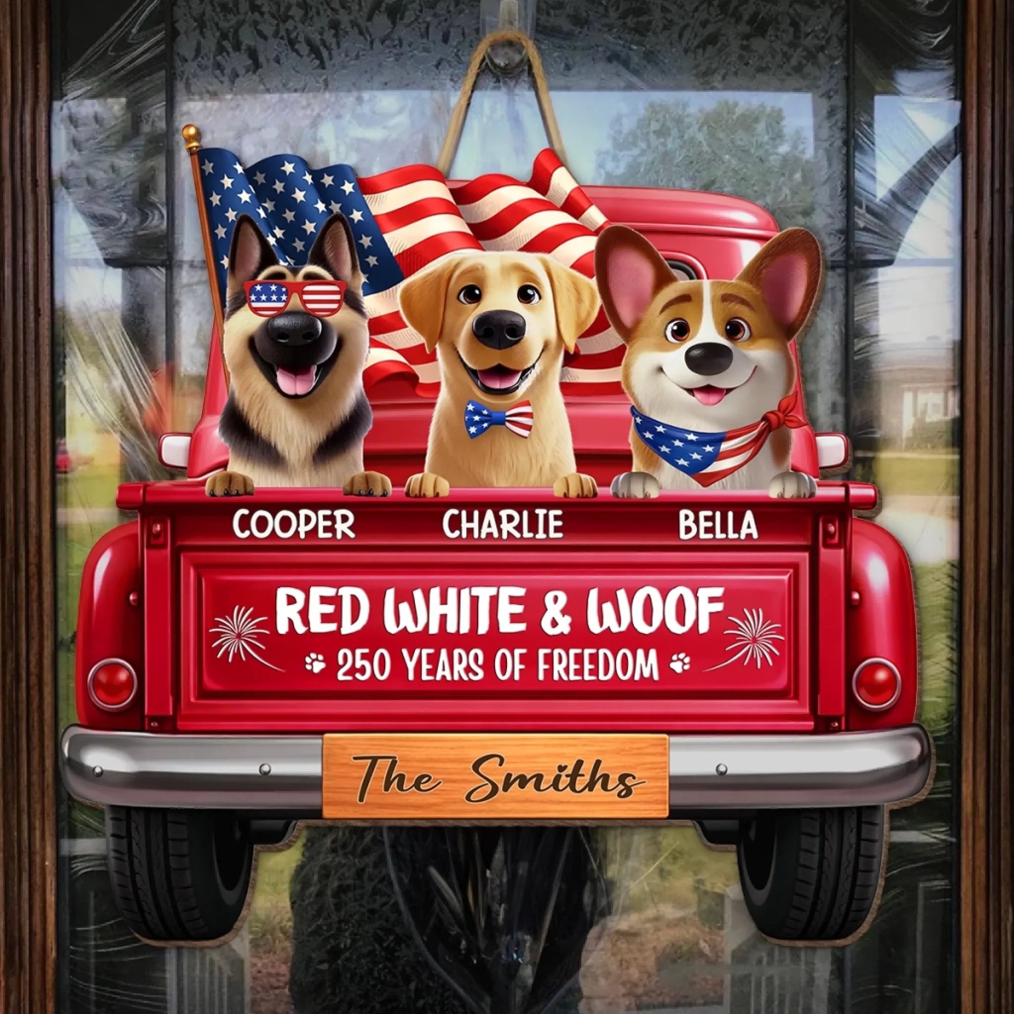 Custom America 250th Anniversary Wood Sign - Personalized Birthday Gifts For Dog Lovers, Dog Dad And Mom - Freedom Lives Here