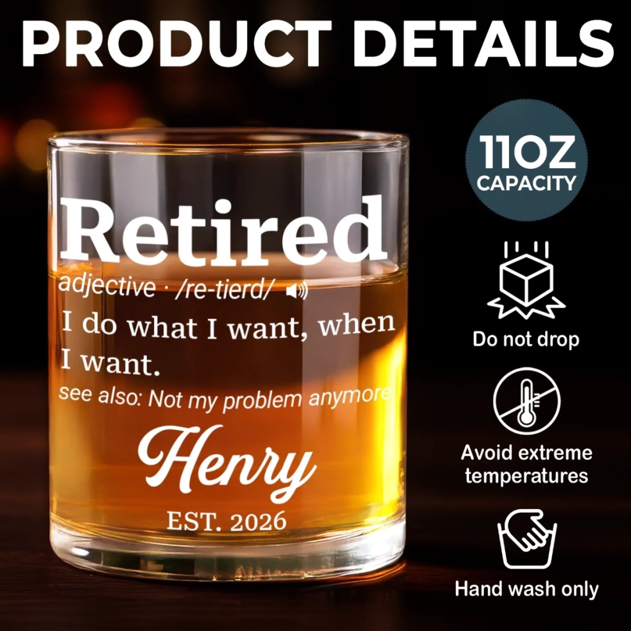 Custom Whiskey Glass - Personalized Retirement Gifts For Women, Men - Not My Problem Anymore