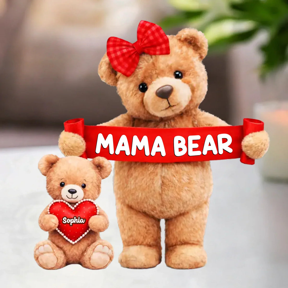 Custom Teddy Bear Acrylic Plaque - Personalized Mother's Day Birthday Gifts For Mom, Grandma - Her Love Keeps Them Close
