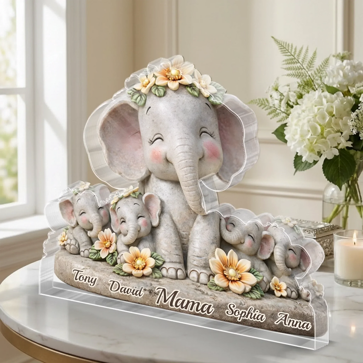 Custom Elephant Acrylic Plaque - Personalized Mother's Day Birthday Gifts For Mom, Grandma - A Shelter Made Of Love
