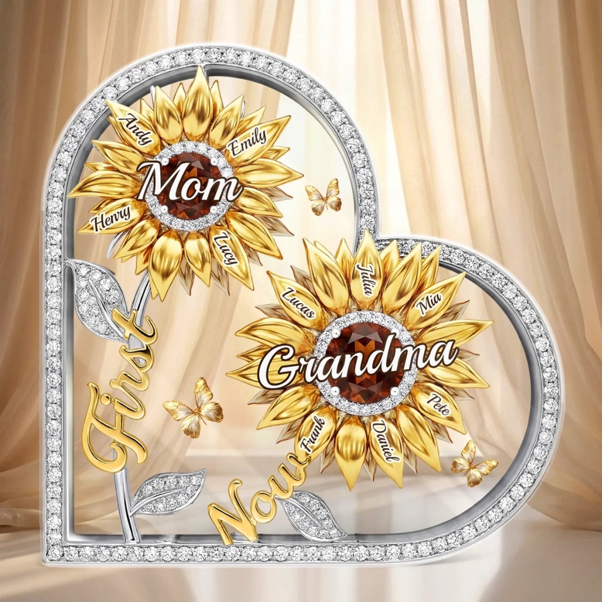 Custom Sunflower Acrylic Plaque - Personalized Mother's Day Birthday Gifts For Mom, Grandma - Forever Our Sunshine