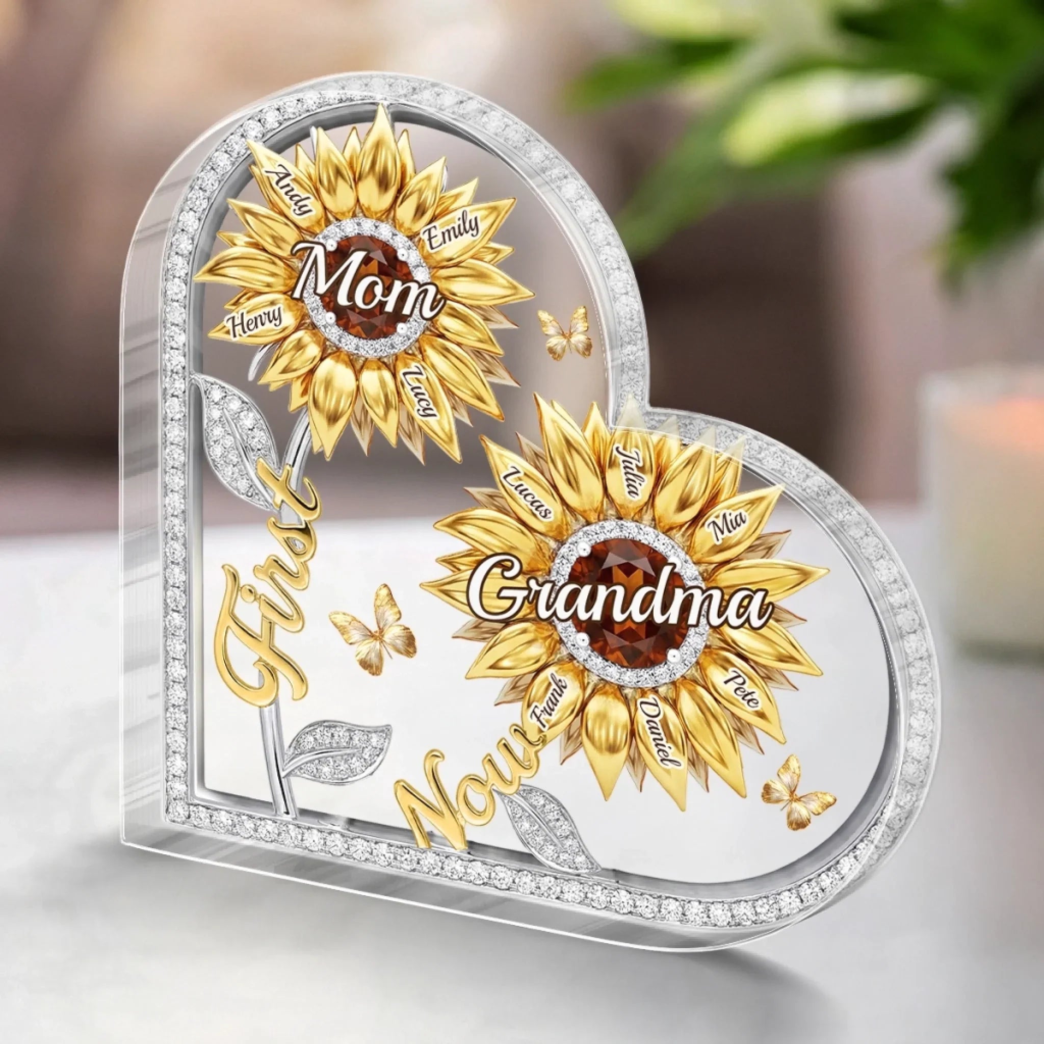 Custom Sunflower Acrylic Plaque - Personalized Mother's Day Birthday Gifts For Mom, Grandma - Forever Our Sunshine