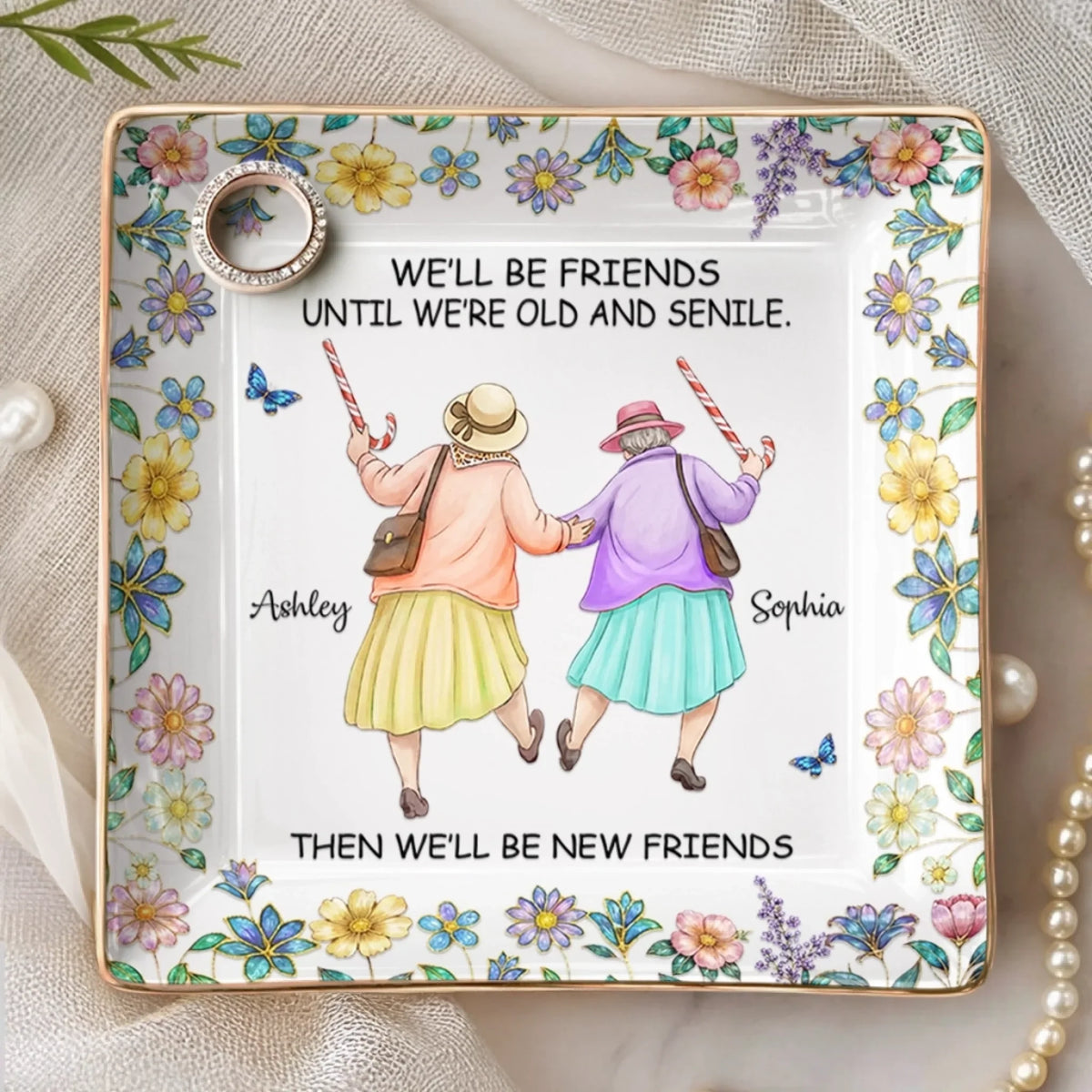 Custom Full-Print Jewelry Dish - Personalized Best Friend Birthday Gifts For Women, Besties, Sisters, BFF  - Besties For A Lifetime
