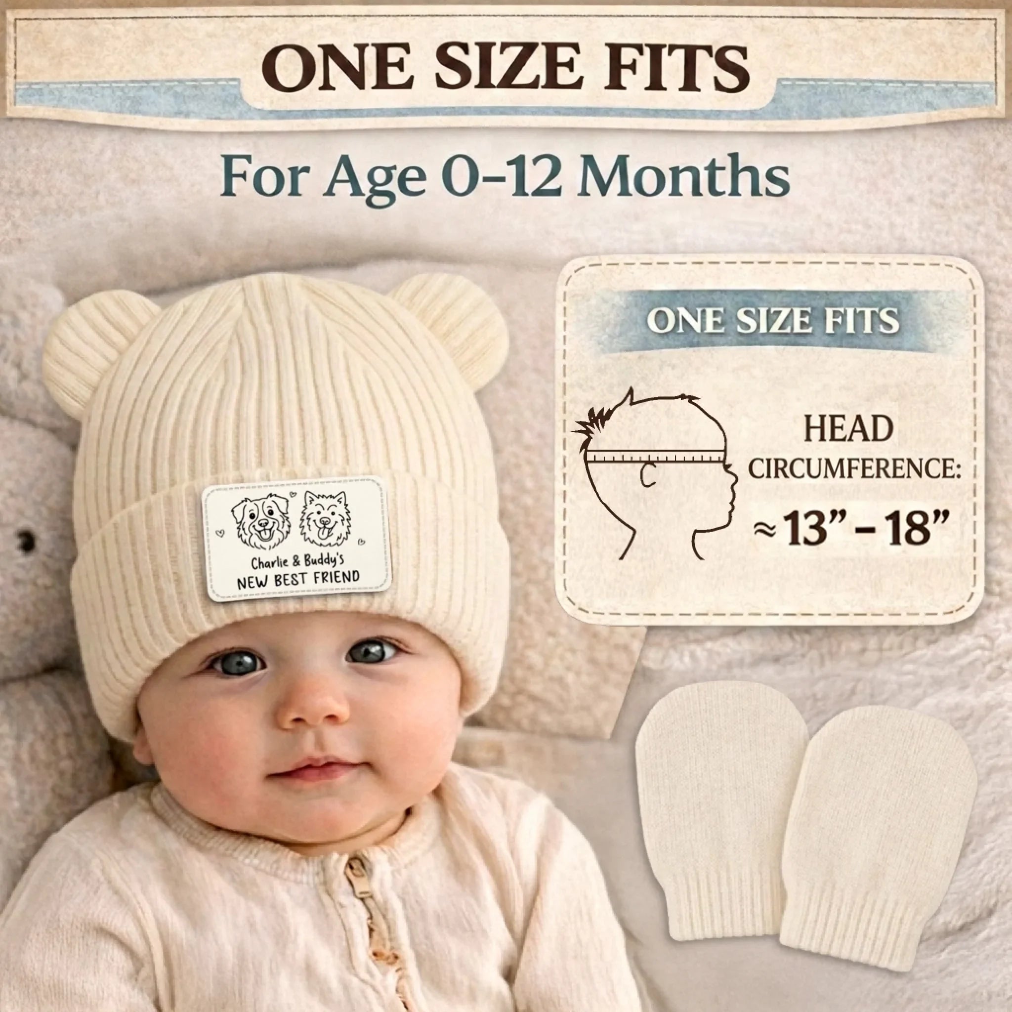 Custom Baby Beanie And Mittens Set - Personalized Baby Shower, Gender Reveal Gifts For New Moms, New Dads, New Parents, Dog Dad And Mom - A Tiny Spark Lights Our World