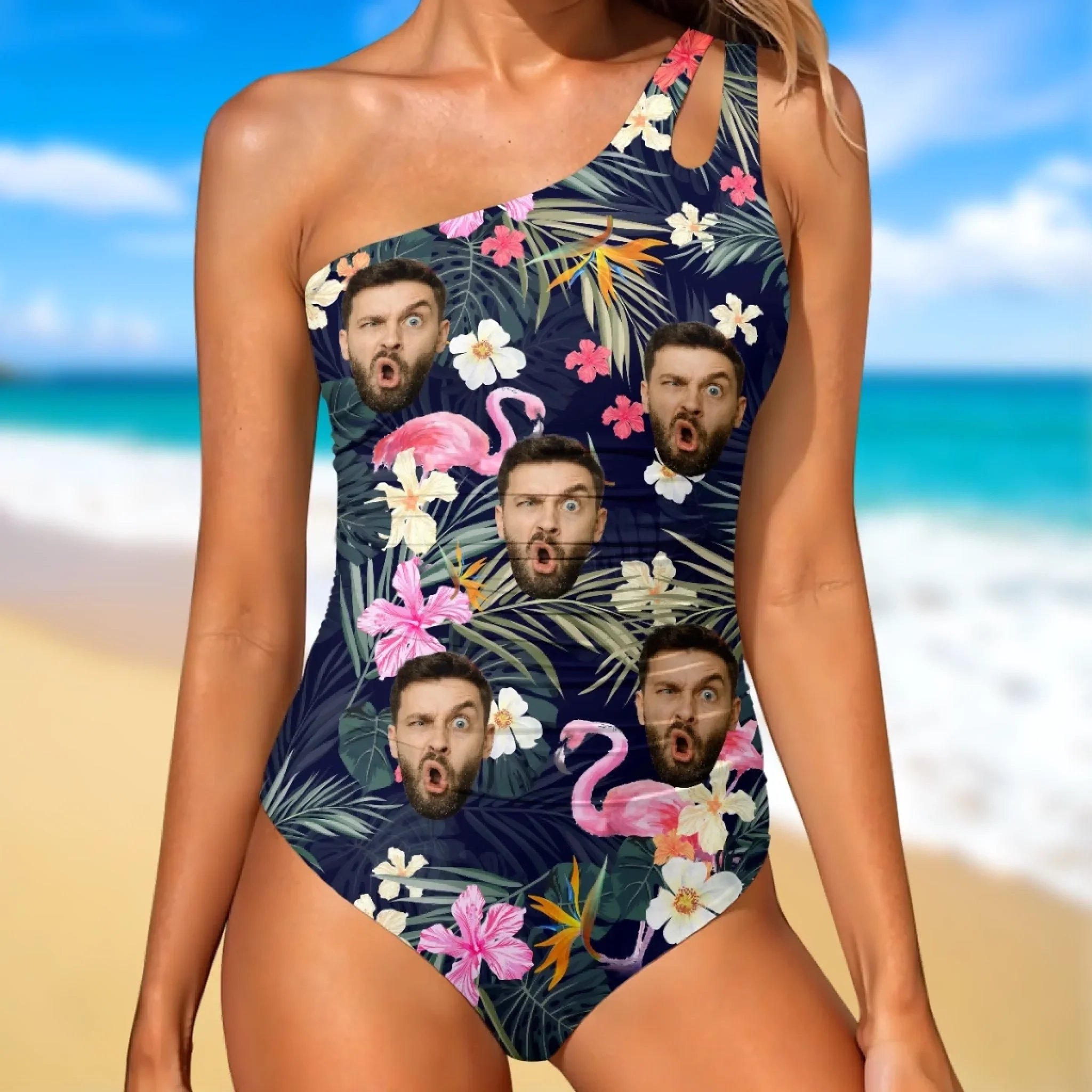 Custom Photo Sun’s Out, Sass Out - Couple Personalized Custom One Piece Swimsuit - Summer Vacation Gift For Wife, Anniversary