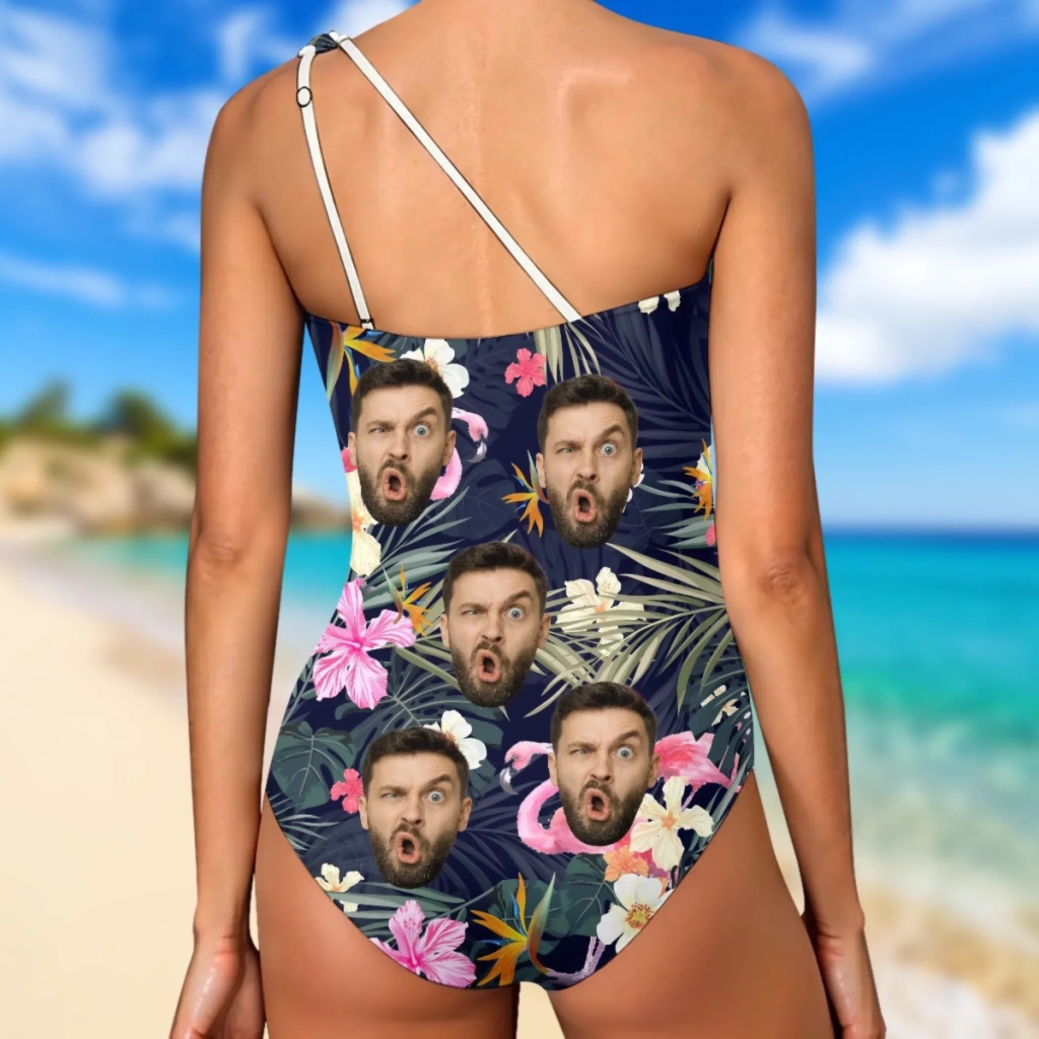 Custom Photo Sun’s Out, Sass Out - Couple Personalized Custom One Piece Swimsuit - Summer Vacation Gift For Wife, Anniversary