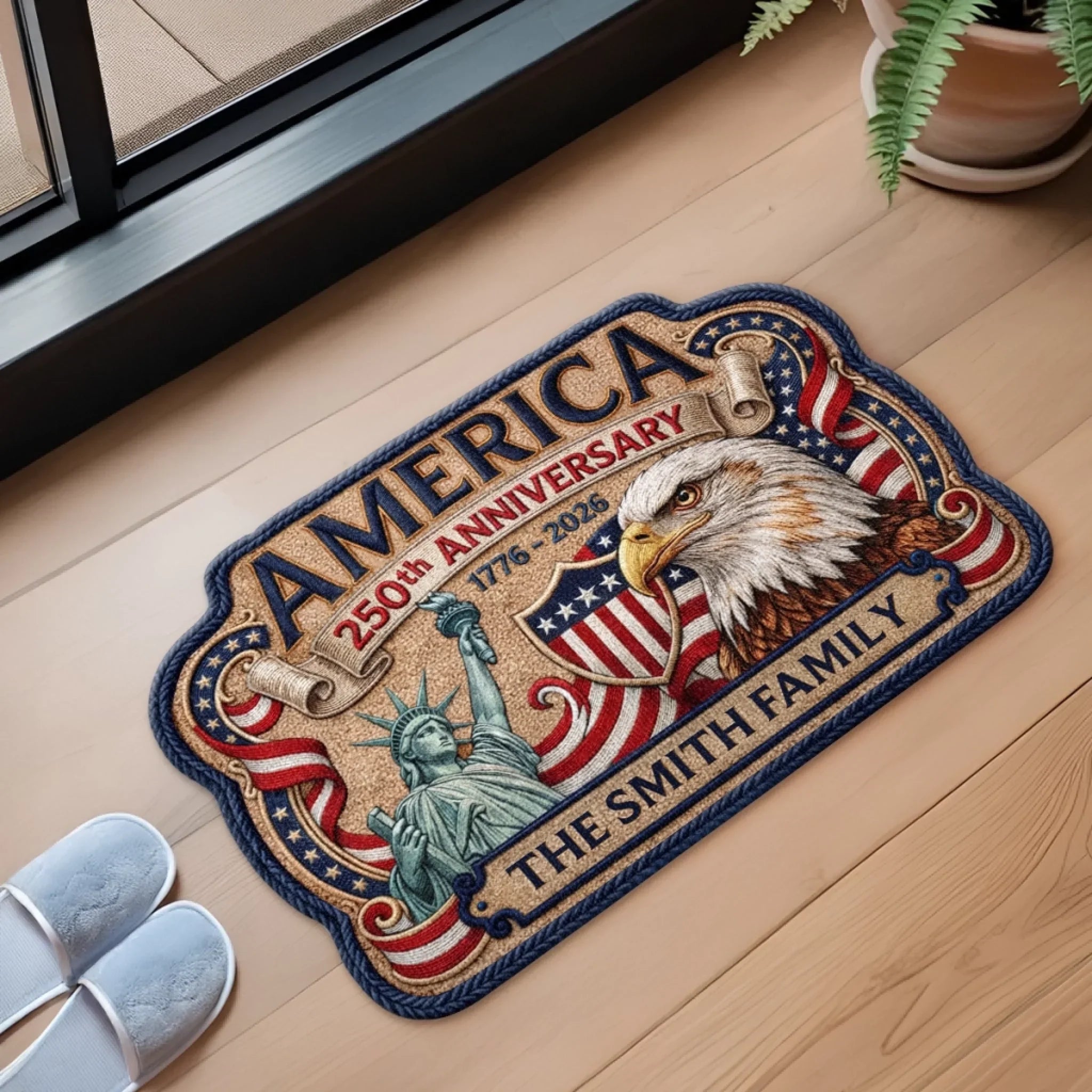 Custom Shaped Doormat - Personalized America 250th Anniversary Gifts For Mom, Dad, Brother, Sister, Kids - United In Pride And Honor