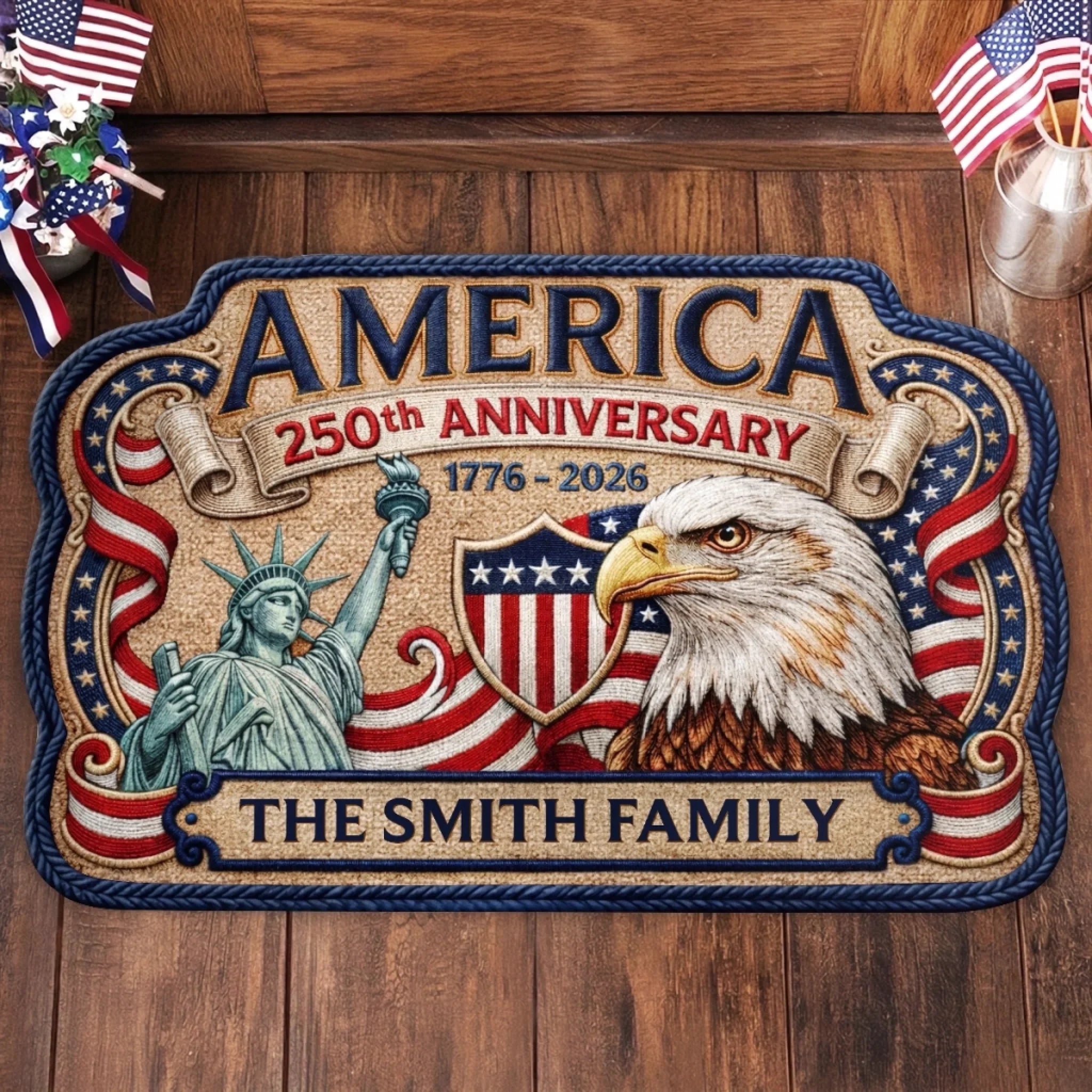 Custom Shaped Doormat - Personalized America 250th Anniversary Gifts For Mom, Dad, Brother, Sister, Kids - United In Pride And Honor