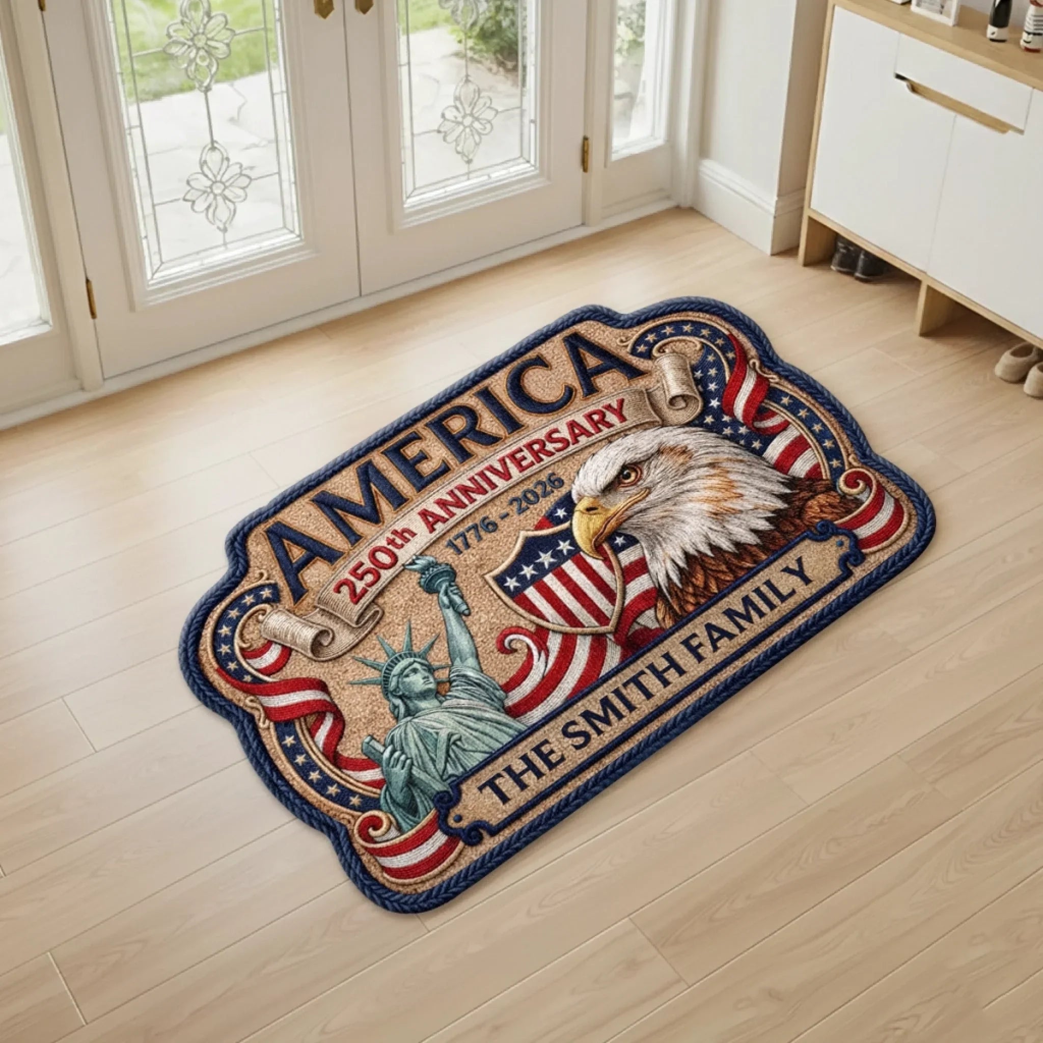 Custom Shaped Doormat - Personalized America 250th Anniversary Gifts For Mom, Dad, Brother, Sister, Kids - United In Pride And Honor