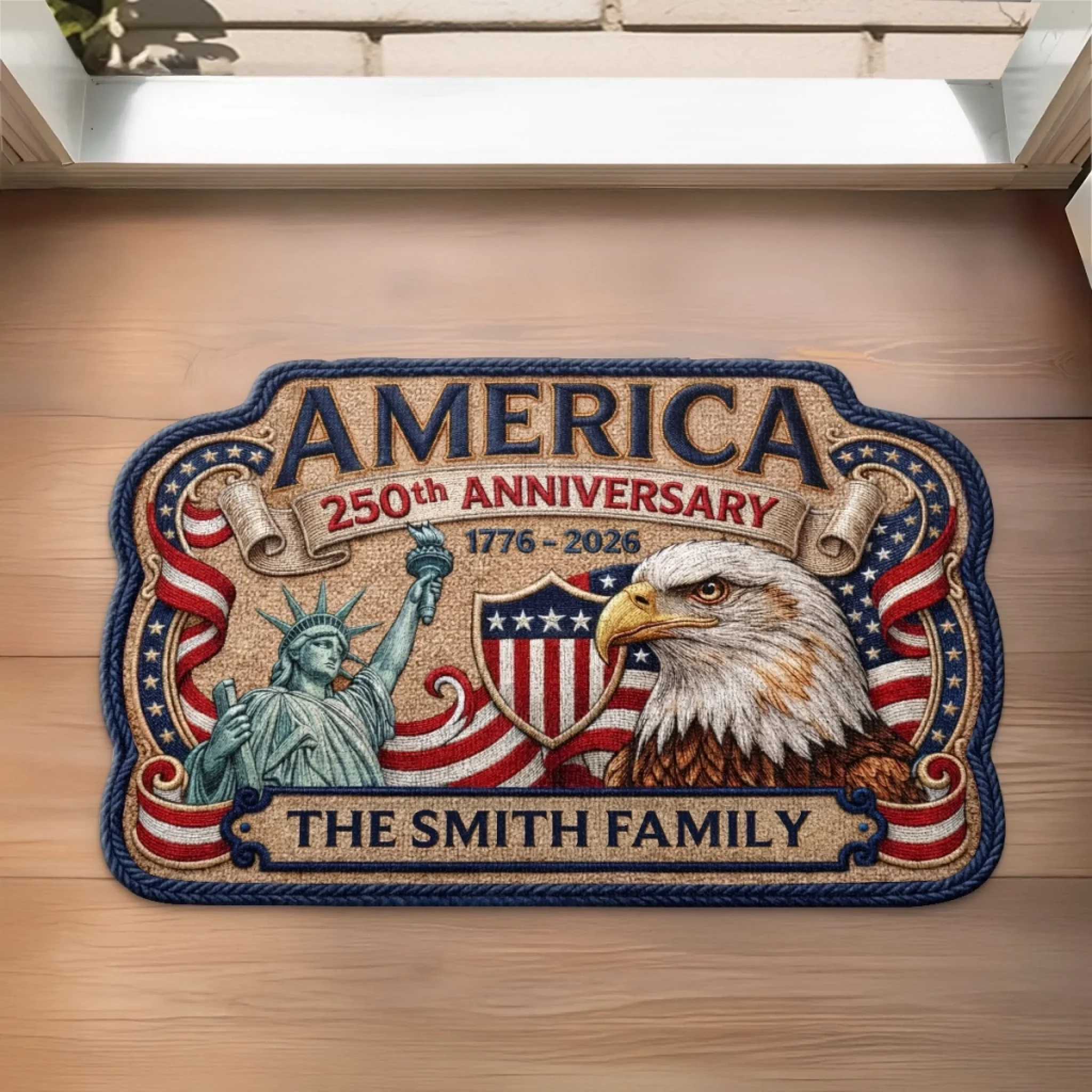 Custom Shaped Doormat - Personalized America 250th Anniversary Gifts For Mom, Dad, Brother, Sister, Kids - United In Pride And Honor