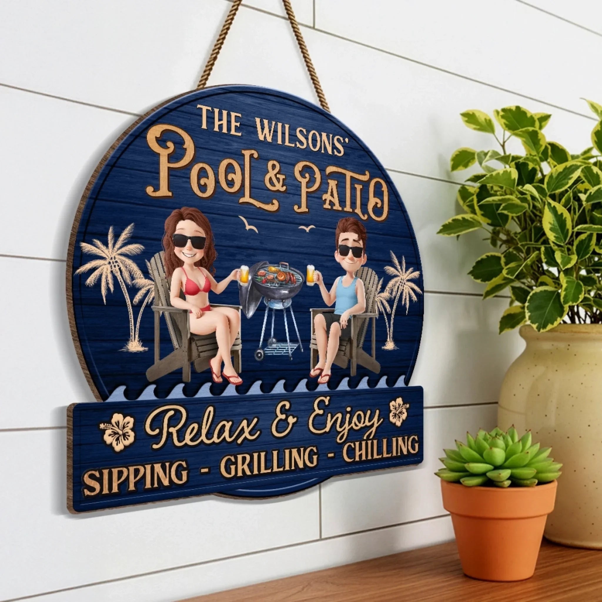 Custom Home Decor Wood Sign - Personalized Anniversary Wedding Gifts For Husband And Wife, Him And Her - Welcome To Our Happy Place