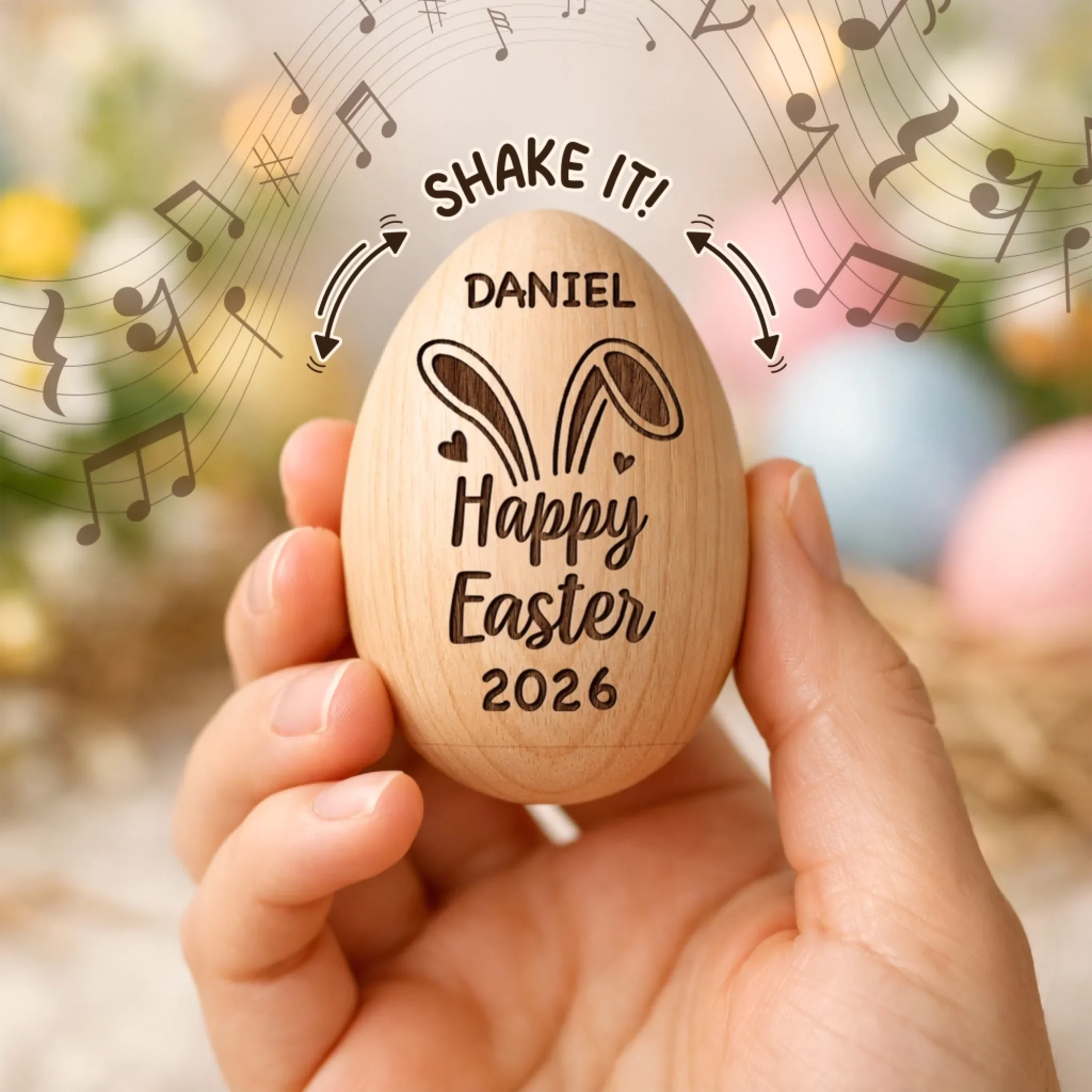 Custom Wooden Egg Shaker - Personalized Easter, Baby Shower, Gender Reveal Gifts For New Moms, New Dads, New Parents - Welcome To The World