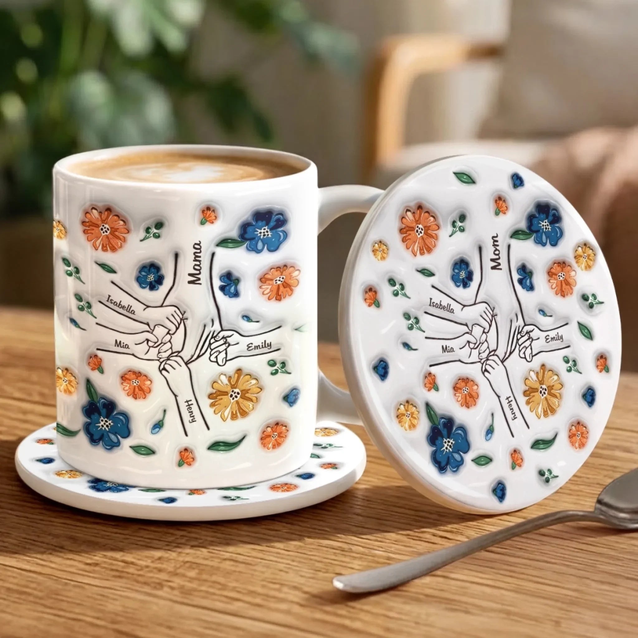 Custom 3D Inflated Effect Printed Mug And Coaster Set - Personalized Mother's Day Birthday Gifts For Mom, Grandma - Her Love, Forever In Our Hands
