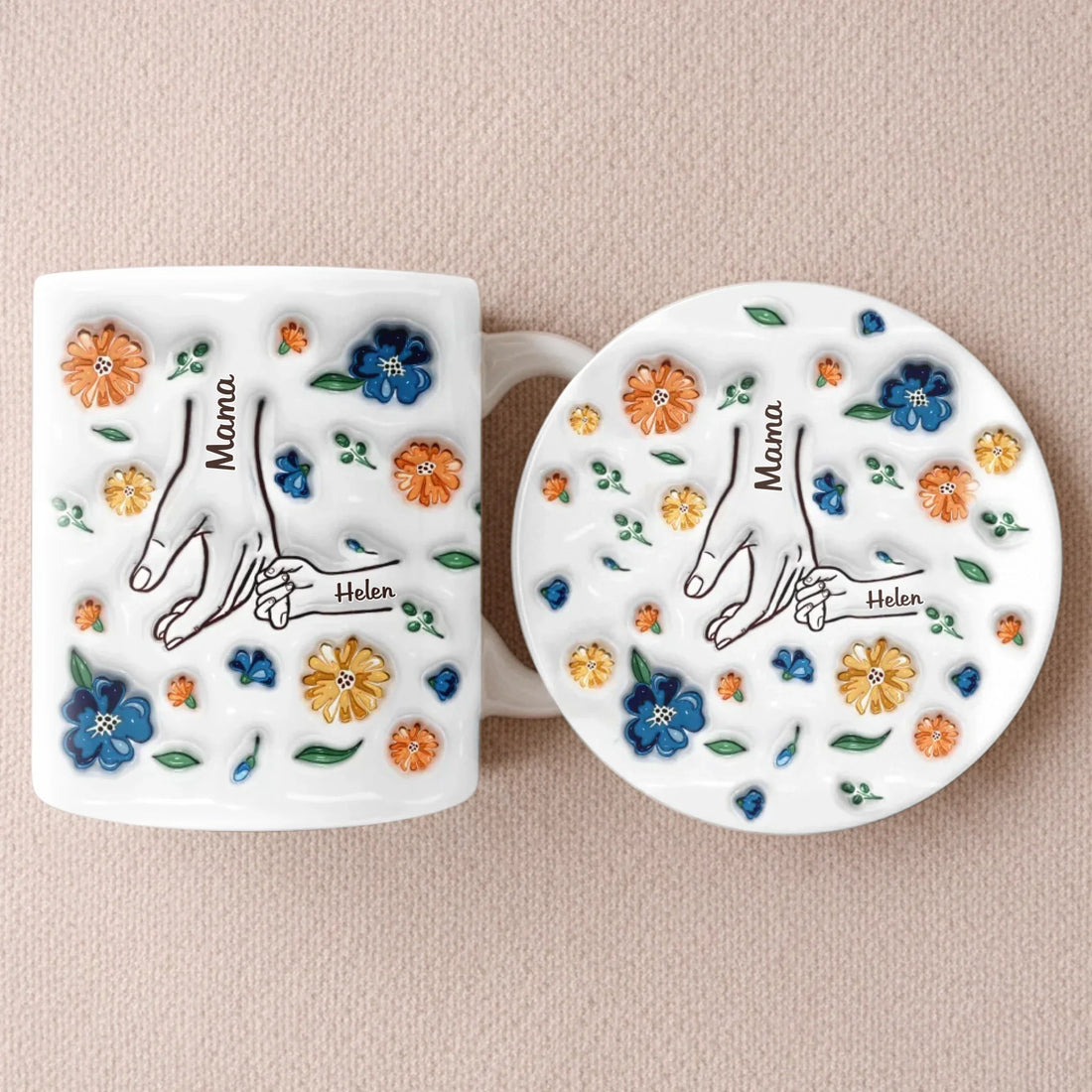 Custom 3D Inflated Effect Printed Mug And Coaster Set - Personalized Mother's Day Birthday Gifts For Mom, Grandma - Her Love, Forever In Our Hands