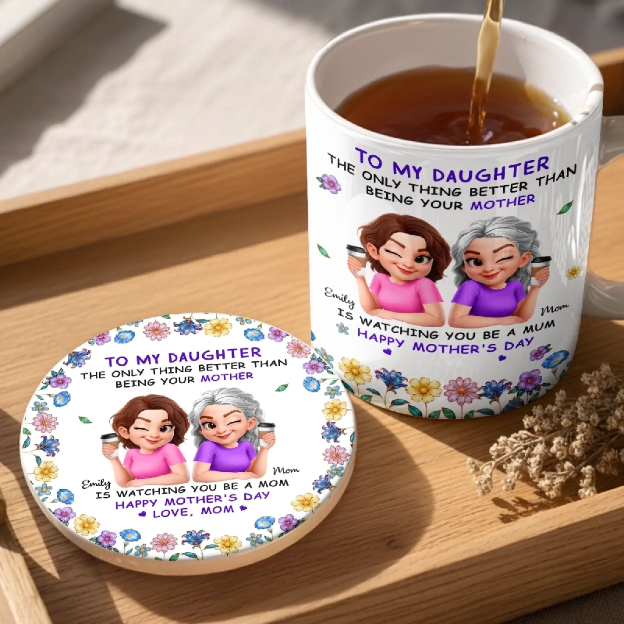 Custom Mug And Coaster Set - Personalized Mother's Day Birthday Gifts For Daughter - Like Mother, Like Daughter