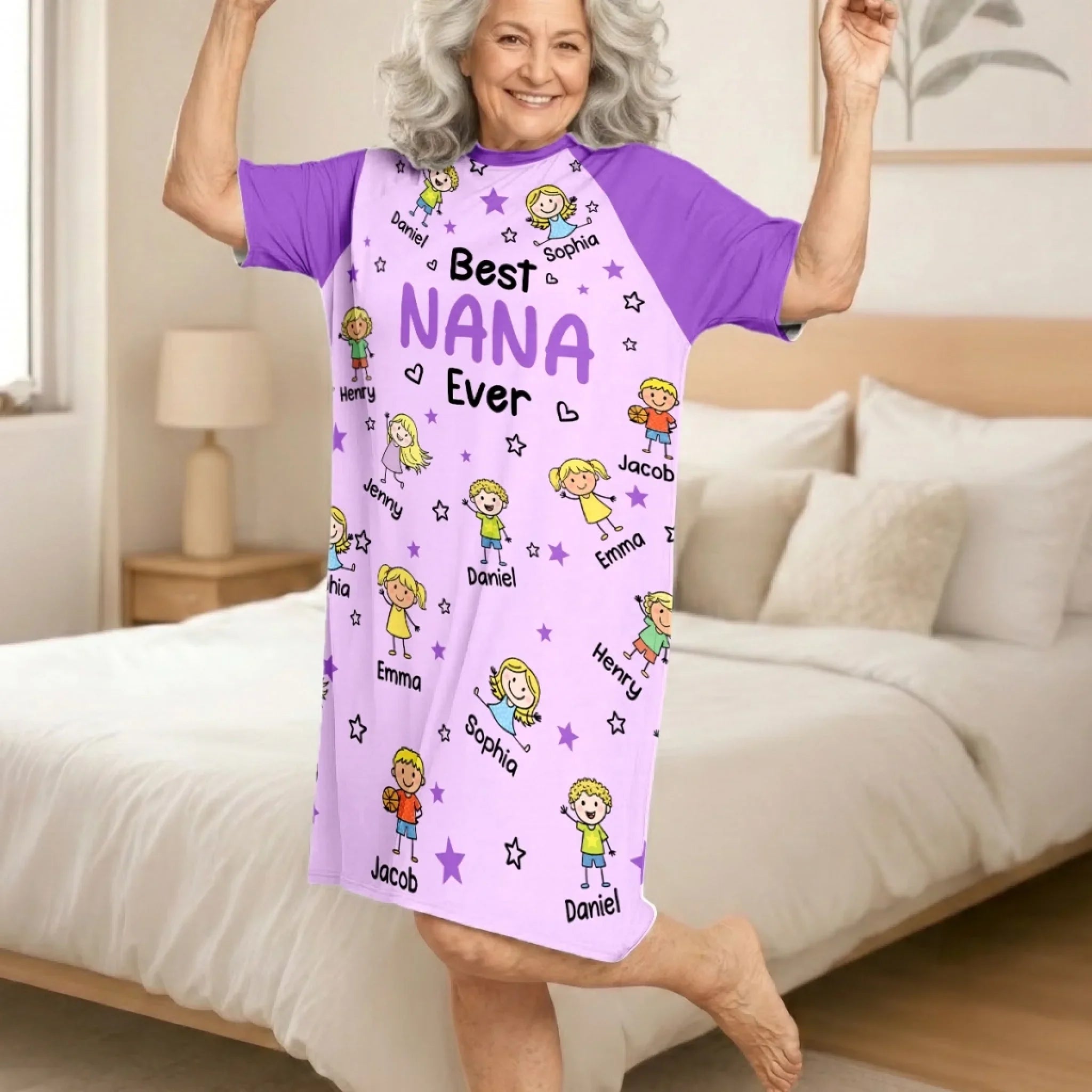 Custom Women's Sleep Tee - Personalized Mother's Day Birthday Gifts For Mom, Grandma - All Love Leads To Nana