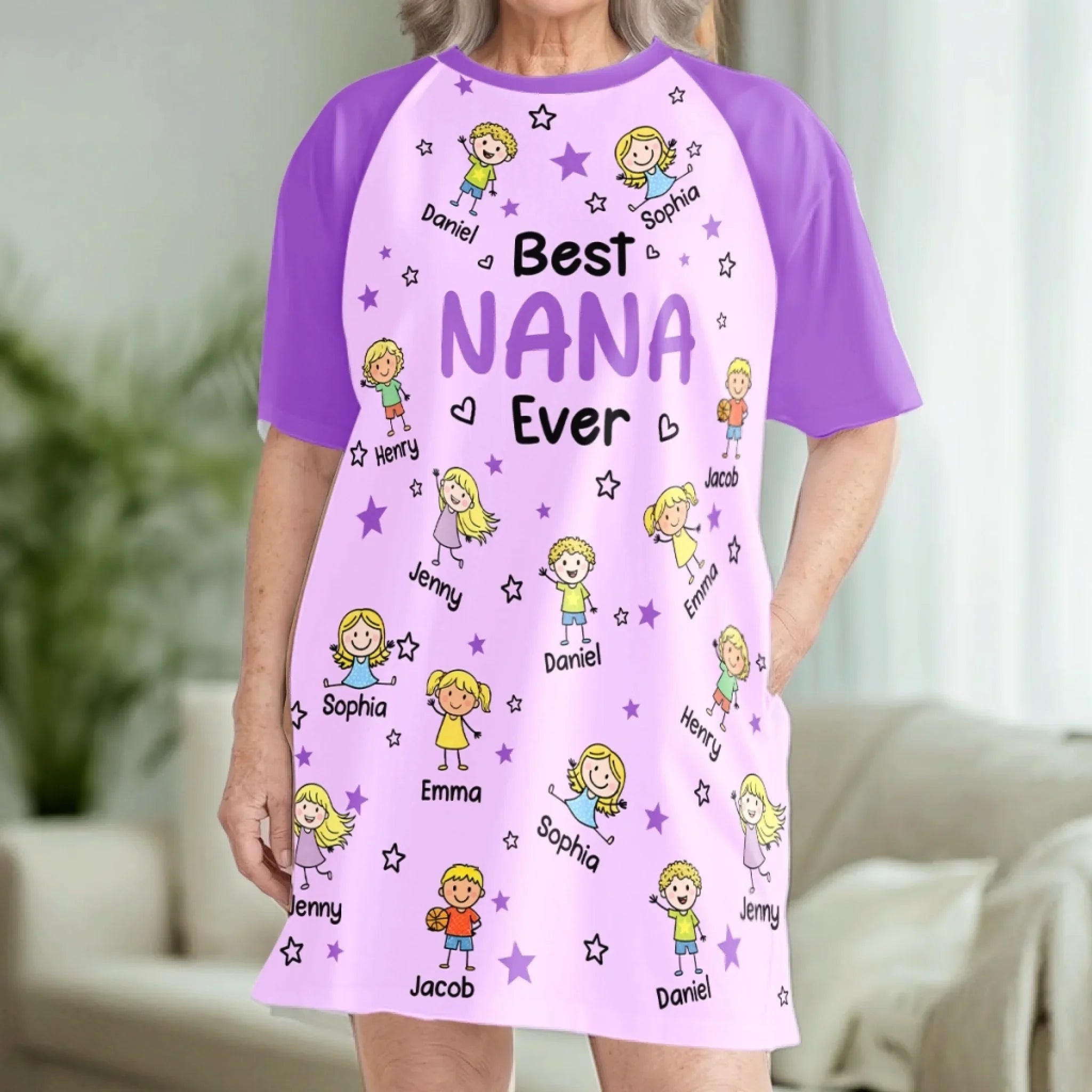 Custom Women's Sleep Tee - Personalized Mother's Day Birthday Gifts For Mom, Grandma - All Love Leads To Nana