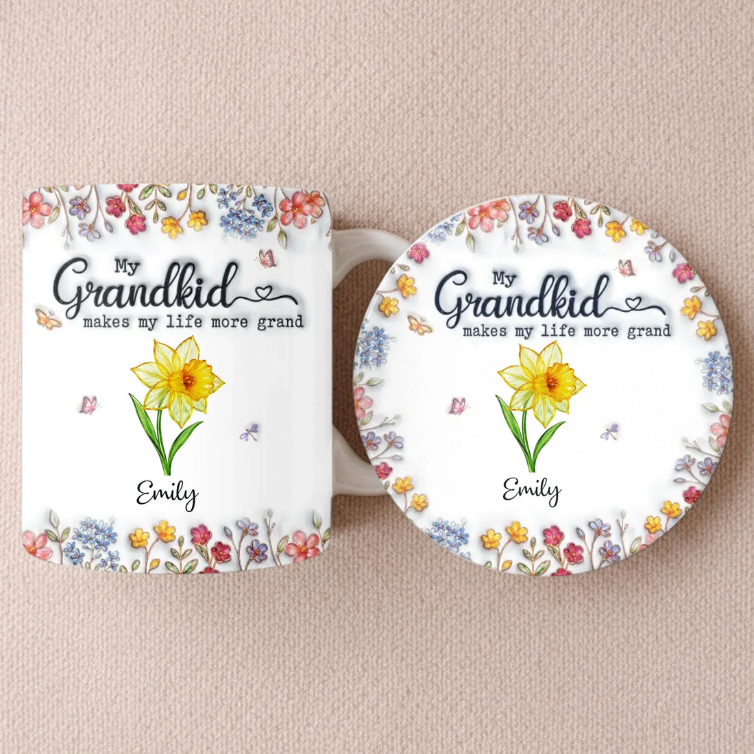 Custom 3D Inflated Effect Printed Mug And Coaster Set - Personalized Mother's Day Birthday Gifts For Mom, Grandma - Grandkids Make Life Bloom