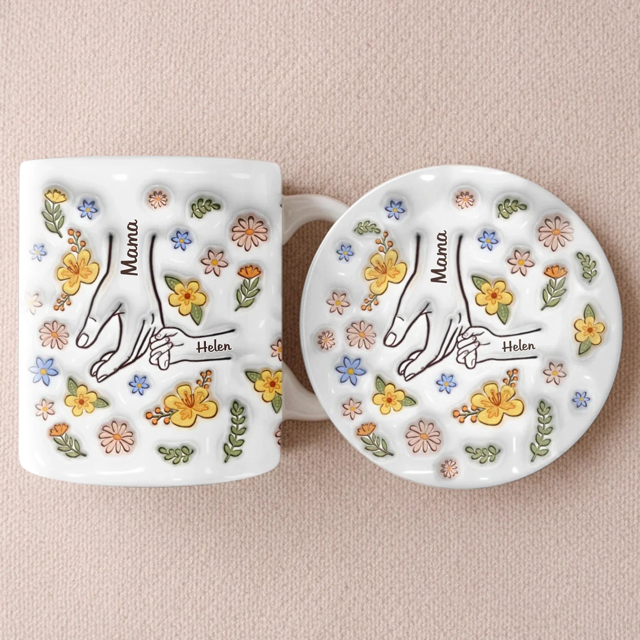 Custom 3D Inflated Effect Printed Mug And Coaster Set - Personalized Mother's Day Birthday Gifts For Mom, Grandma - Mom Holds Us Together