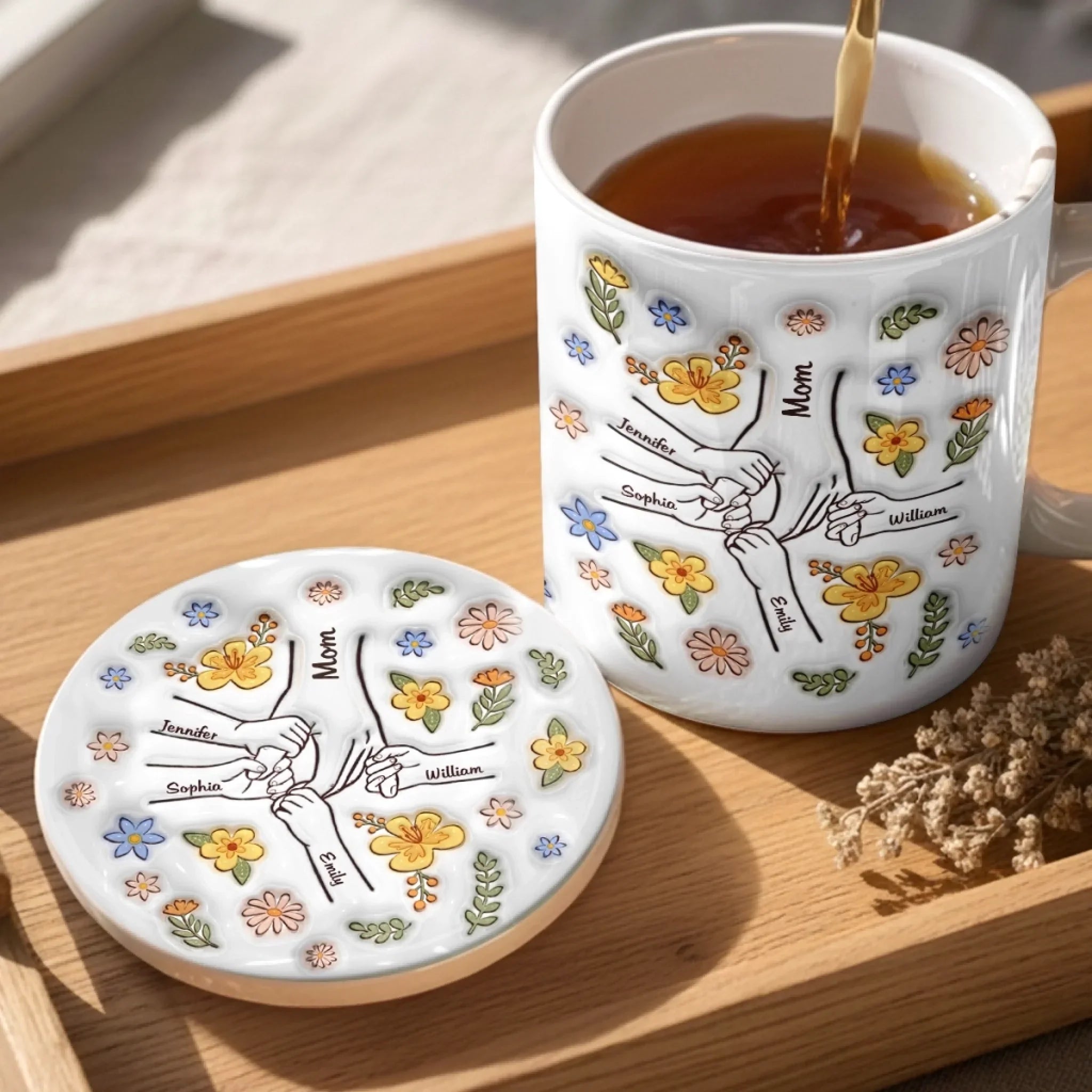 Custom 3D Inflated Effect Printed Mug And Coaster Set - Personalized Mother's Day Birthday Gifts For Mom, Grandma - Mom Holds Us Together