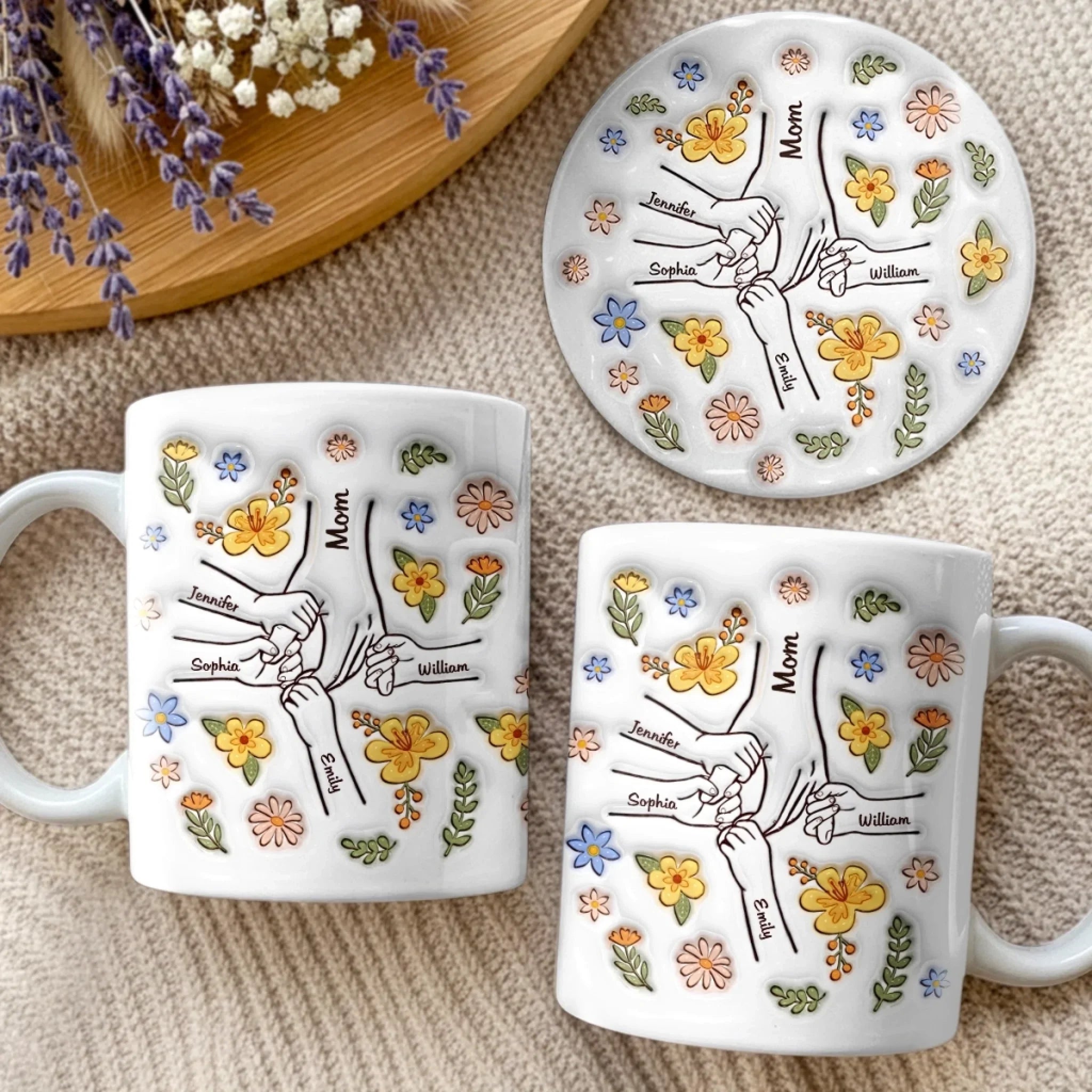 Custom 3D Inflated Effect Printed Mug And Coaster Set - Personalized Mother's Day Birthday Gifts For Mom, Grandma - Mom Holds Us Together