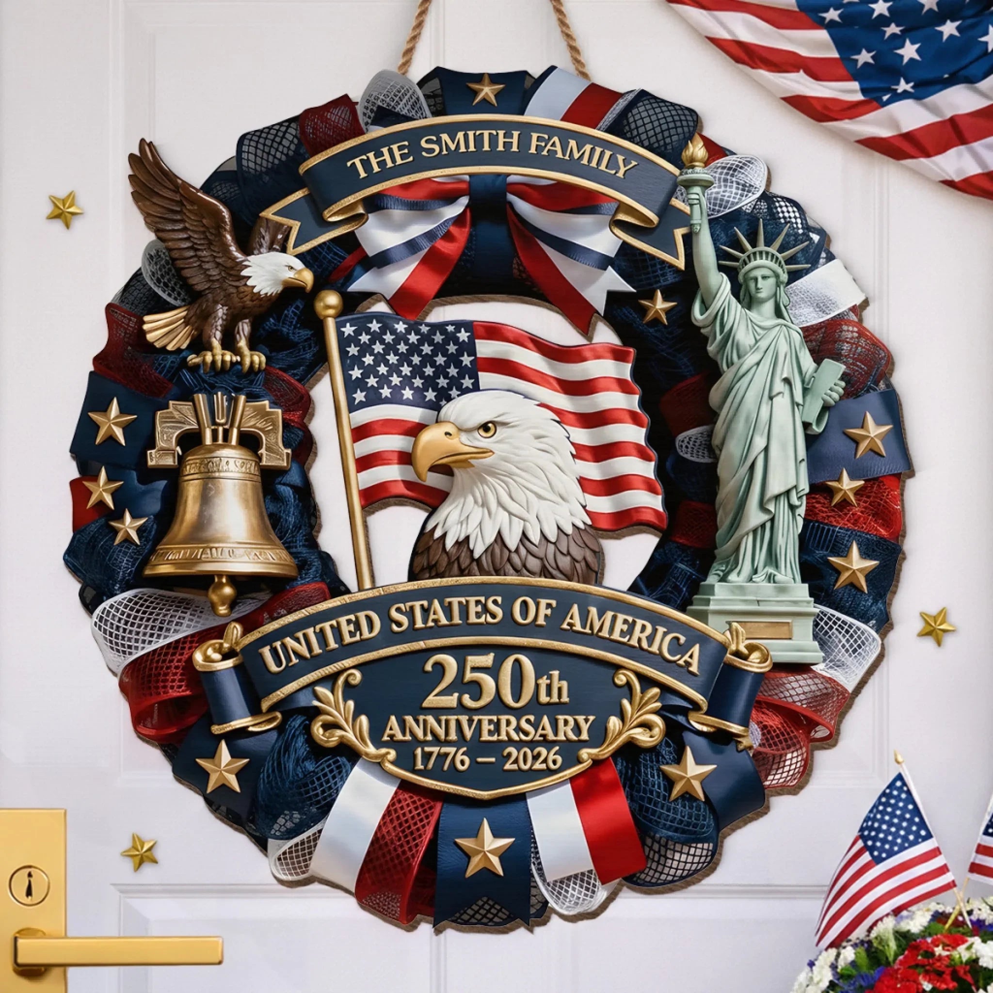 Custom Wood Sign - Personalized America 250th Anniversary Gifts For Mom, Dad, Brother, Sister, Kids - Family First, Forever Always