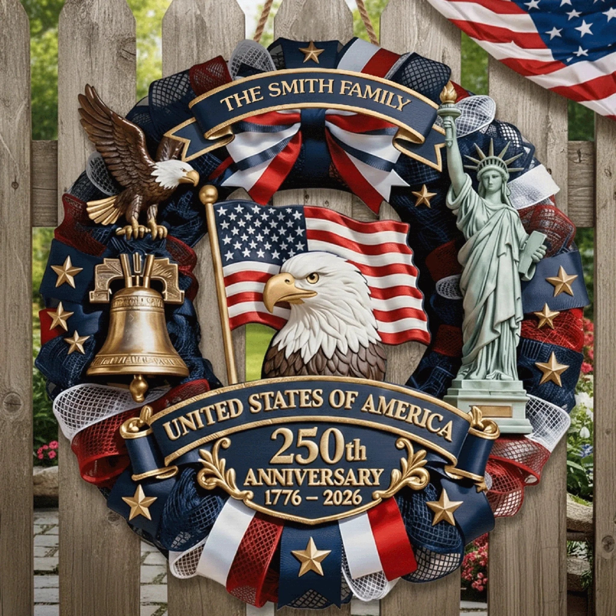 Custom Wood Sign - Personalized America 250th Anniversary Gifts For Mom, Dad, Brother, Sister, Kids - Family First, Forever Always