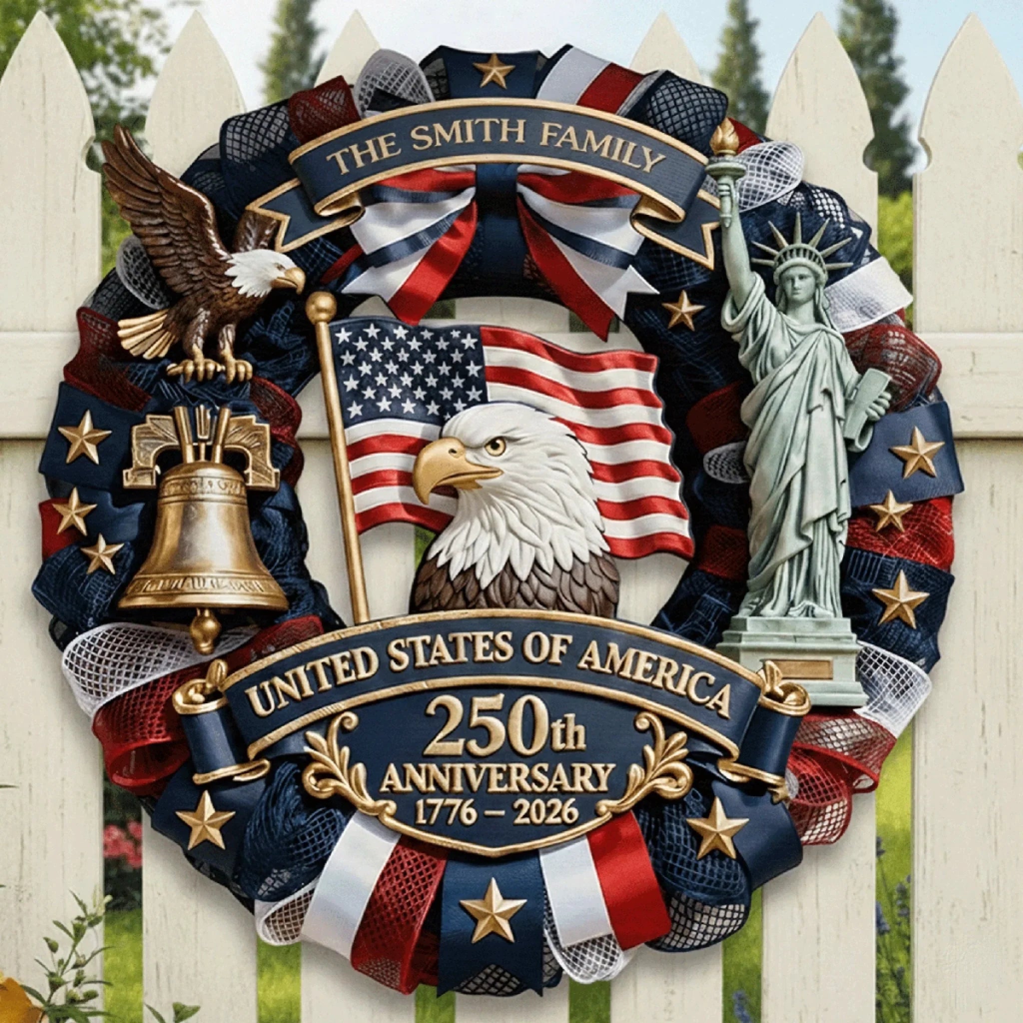 Custom Wood Sign - Personalized America 250th Anniversary Gifts For Mom, Dad, Brother, Sister, Kids - Family First, Forever Always