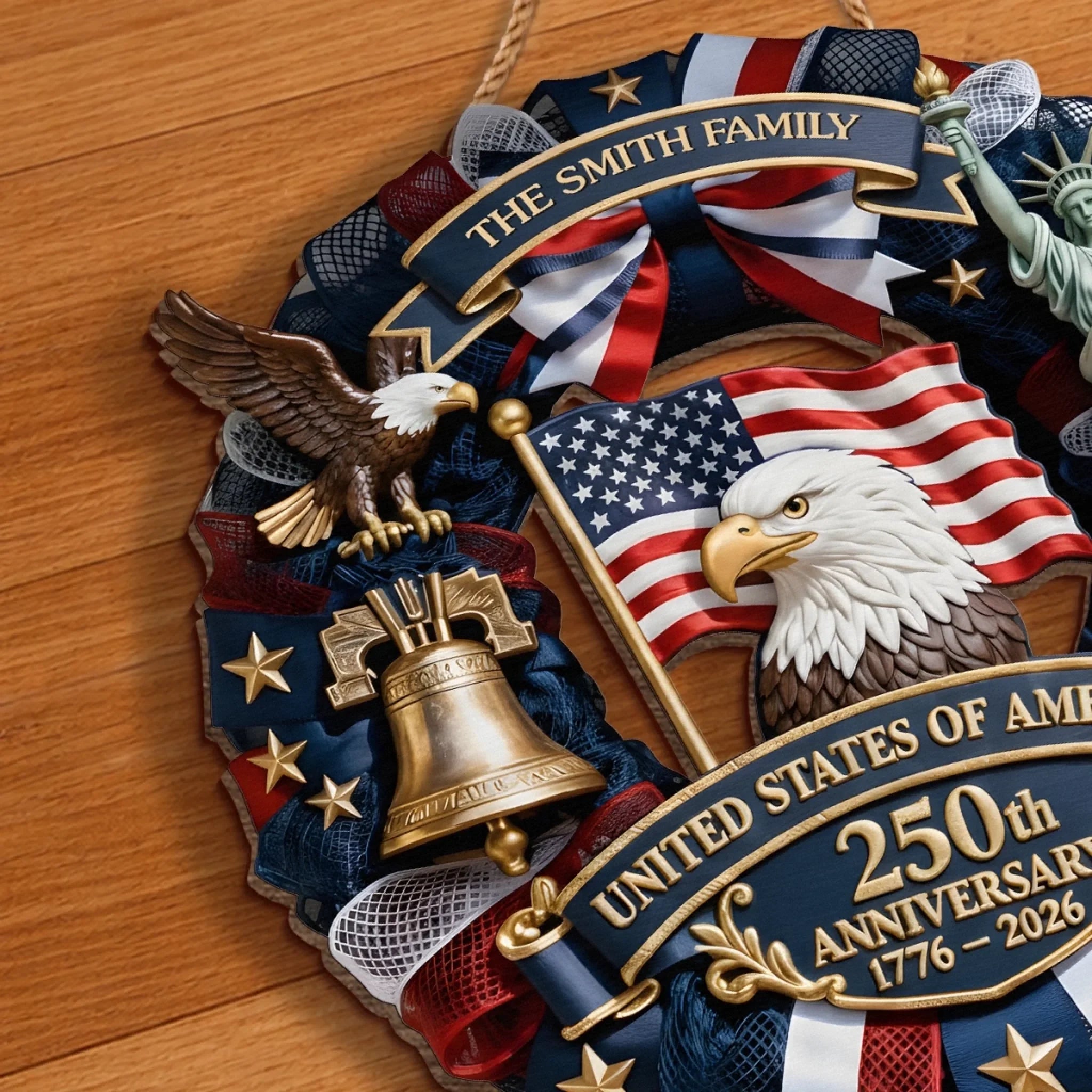 Custom Wood Sign - Personalized America 250th Anniversary Gifts For Mom, Dad, Brother, Sister, Kids - Family First, Forever Always