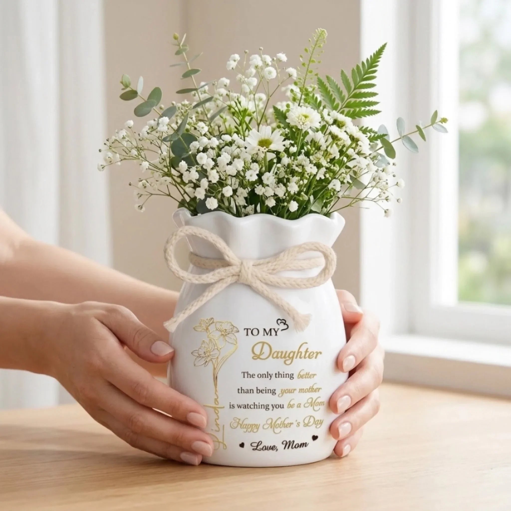Custom Flower Vase With Ribbon - Personalized Mother's Day Birthday Gifts For Daughter - You Carry Love So Beautifully