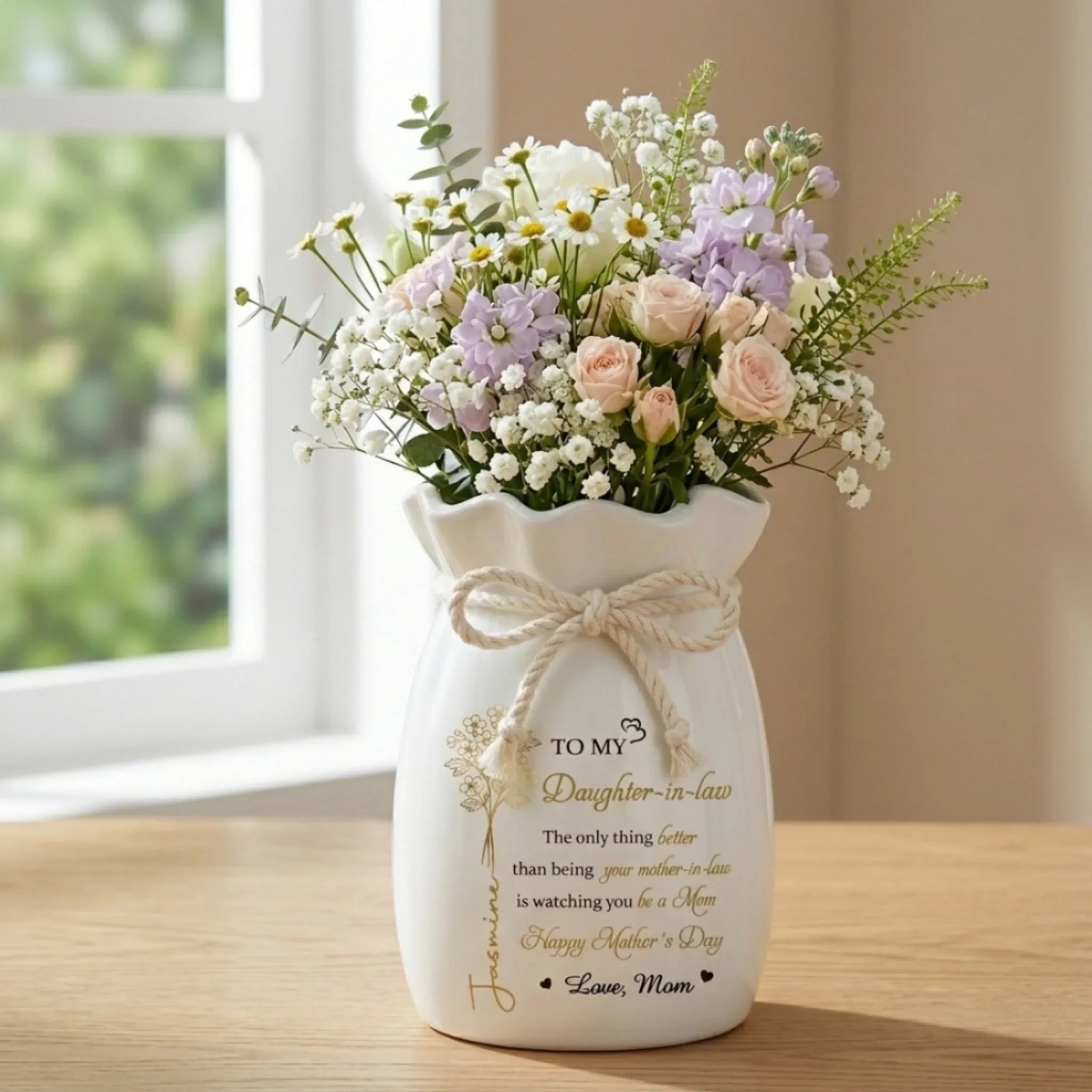Custom Flower Vase With Ribbon - Personalized Mother's Day Birthday Gifts For Daughter - You Carry Love So Beautifully