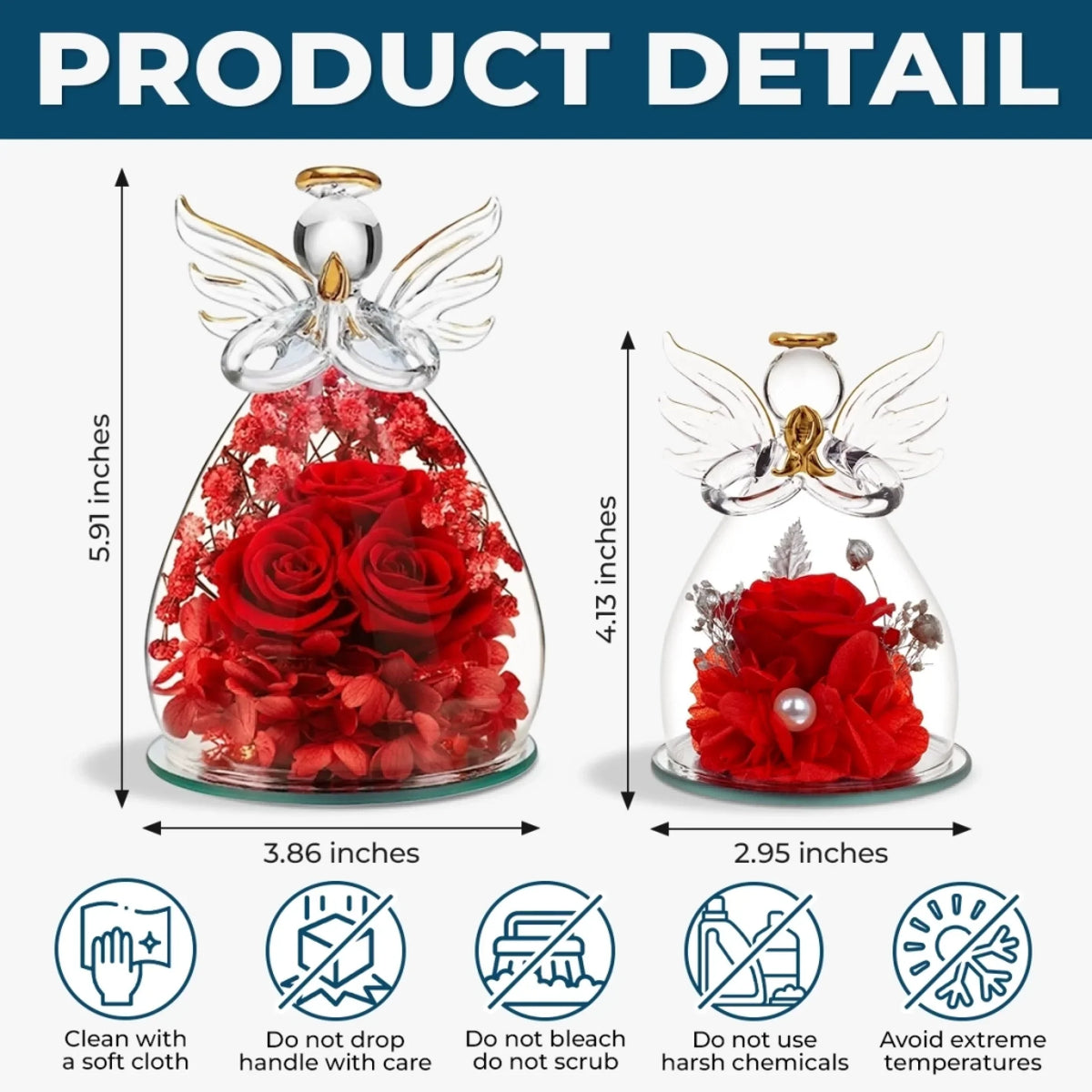 Custom Angel Glass Dome With Preserved Flowers - Personalized Mother's Day Birthday Gifts For Mom, Grandma - Mom Then, Grandma Now, Loved Forever