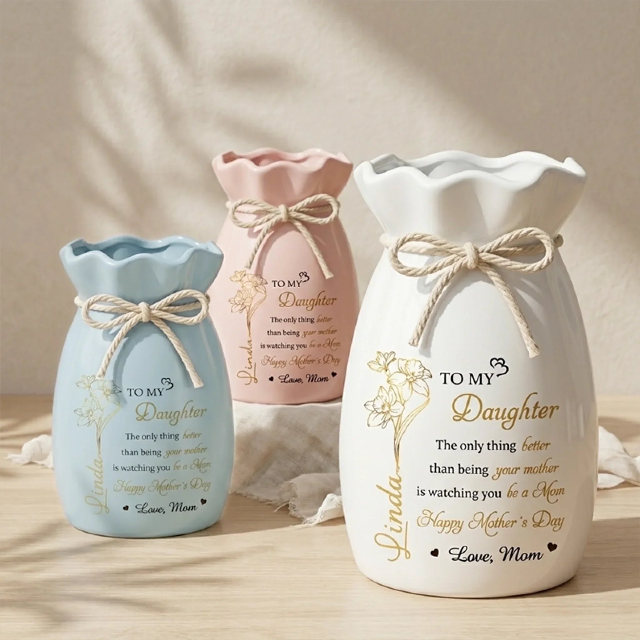 Custom Flower Vase With Ribbon - Personalized Mother's Day Birthday Gifts For Daughter - You Carry Love So Beautifully