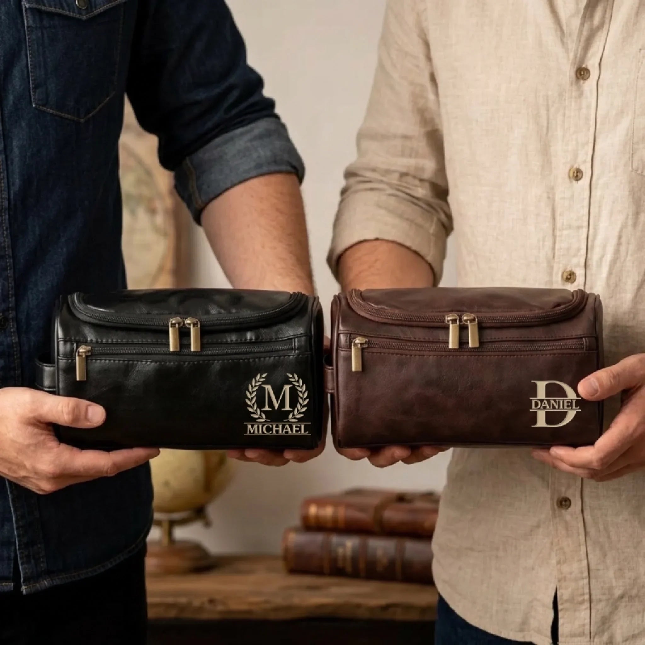 Custom Engraved Leather Toiletry Bag - Personalized Birthday Gifts For Dad, Brother, Grandpa, Husband - For The Man Who’s Always On The Move