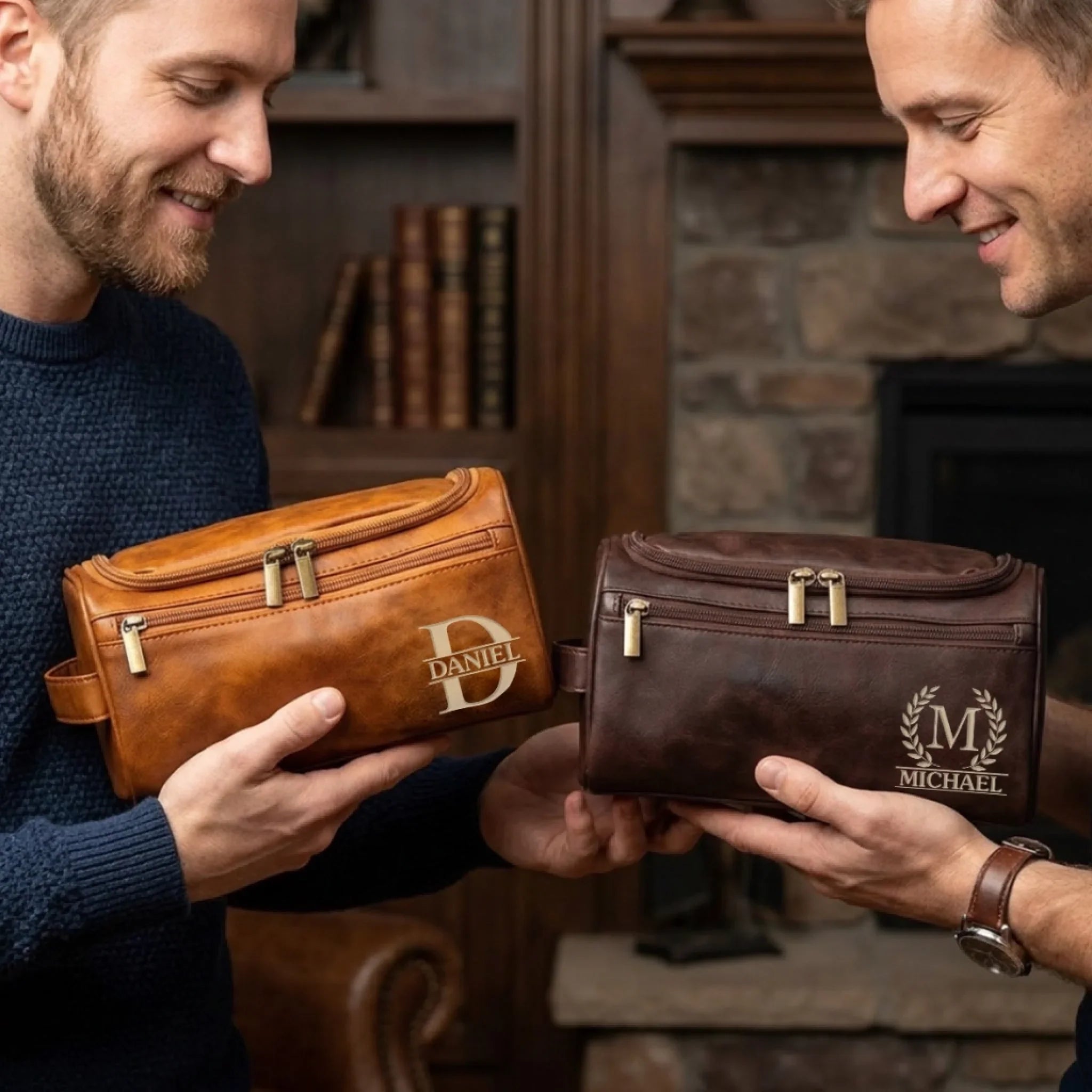 Custom Engraved Leather Toiletry Bag - Personalized Birthday Gifts For Dad, Brother, Grandpa, Husband - For The Man Who’s Always On The Move