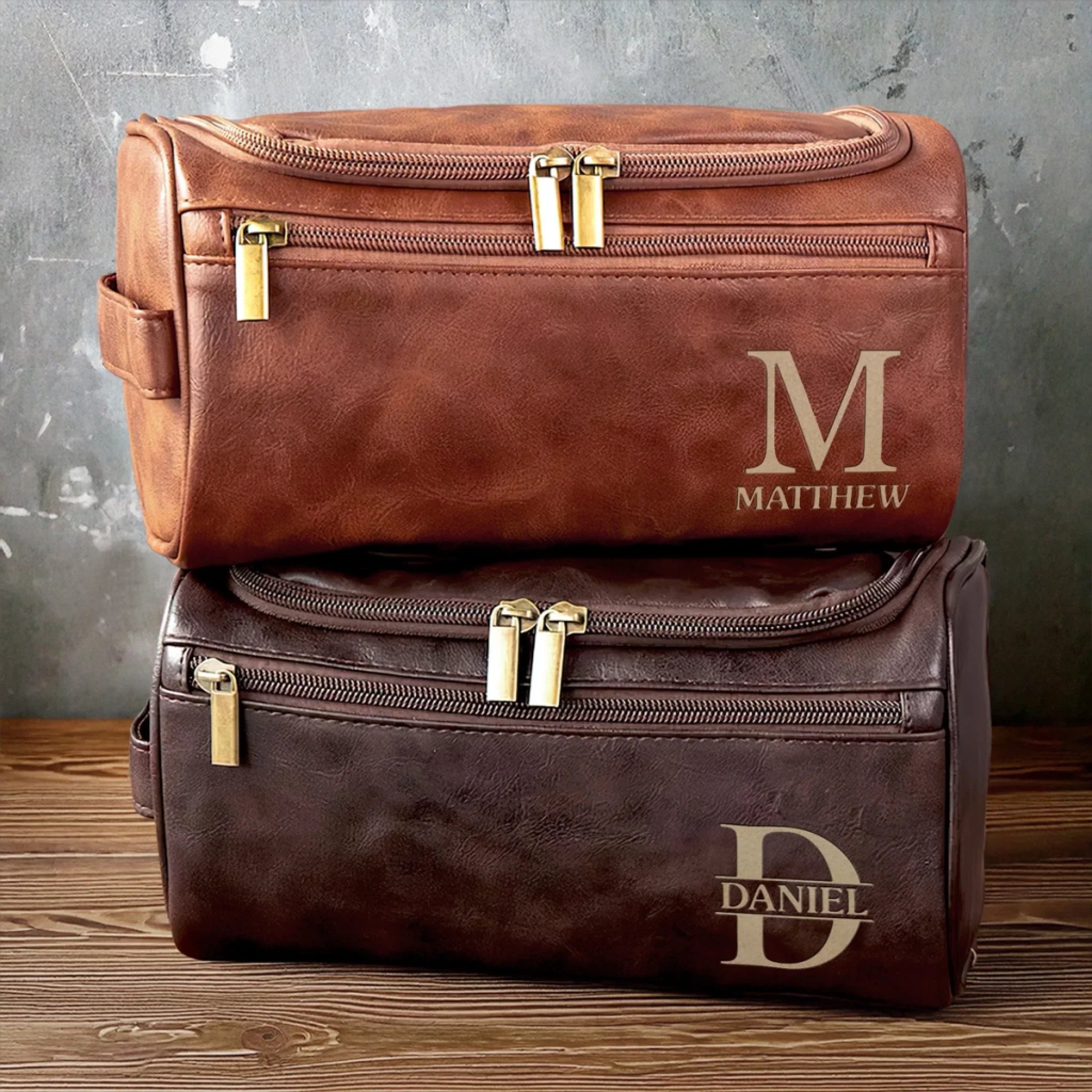 Custom Engraved Leather Toiletry Bag - Personalized Birthday Gifts For Dad, Brother, Grandpa, Husband - For The Man Who’s Always On The Move