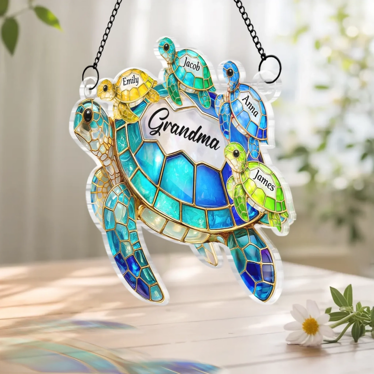 Custom Turtle Window Hanging Suncatcher Ornament - Personalized Mother's Day Birthday Gifts For Mom, Grandma - Carry Love Wherever You Go
