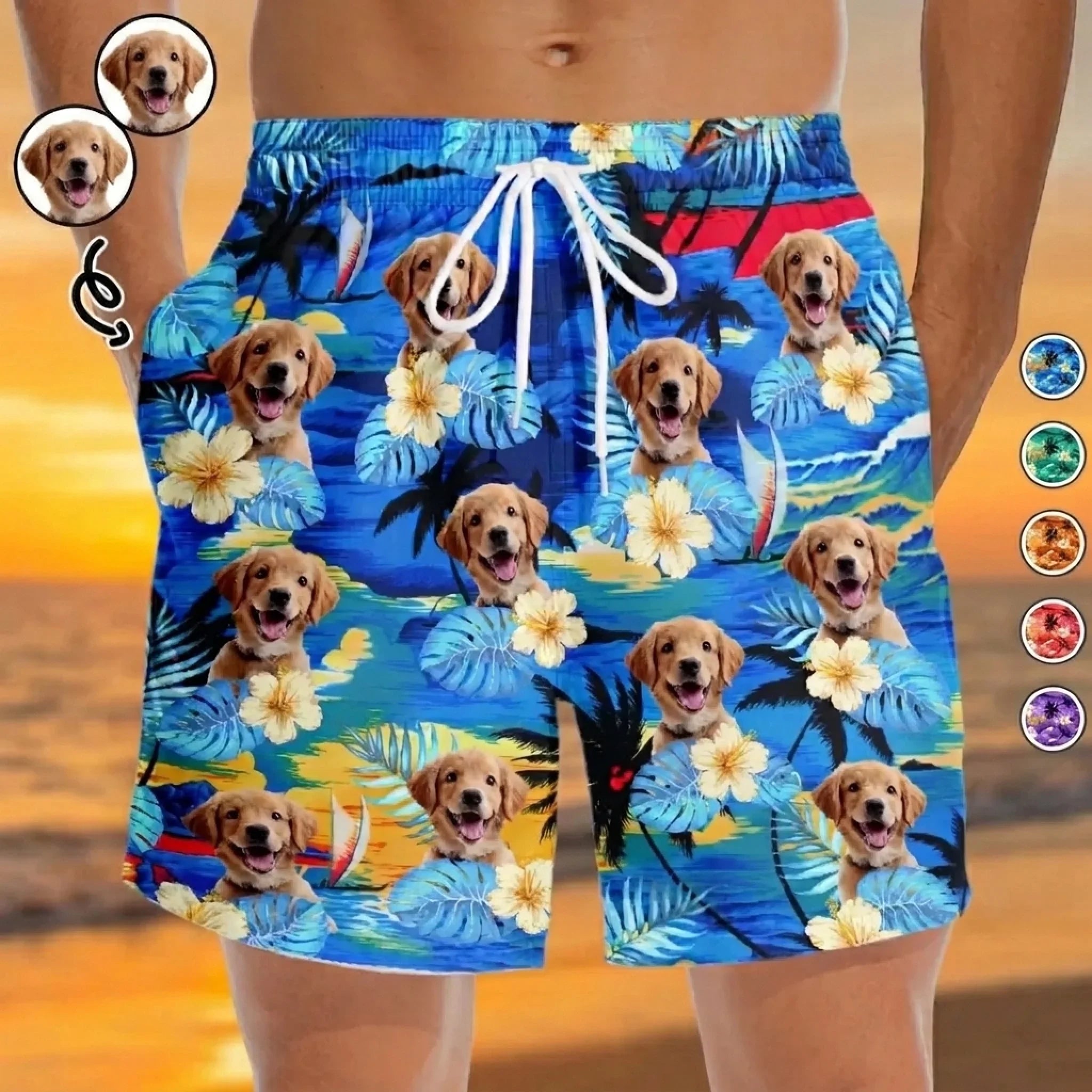 Custom Photo Tropical Hawaiian Aloha Men Beach Shorts - Personalized Summer Vacation And Travel Gifts For Family, Dog Cat Lovers - Life Is Better With Sandy Paws