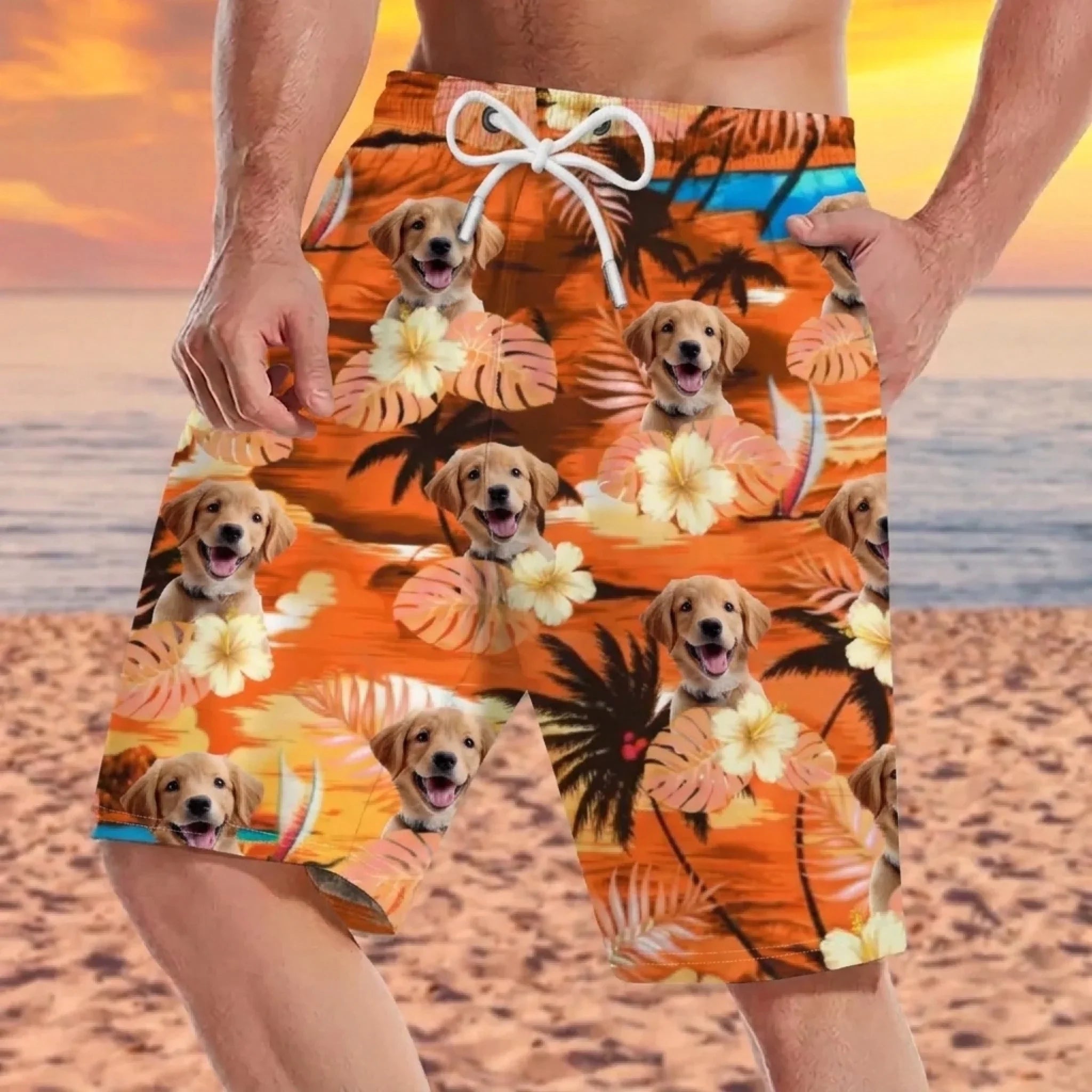 Custom Photo Tropical Hawaiian Aloha Men Beach Shorts - Personalized Summer Vacation And Travel Gifts For Family, Dog Cat Lovers - Life Is Better With Sandy Paws