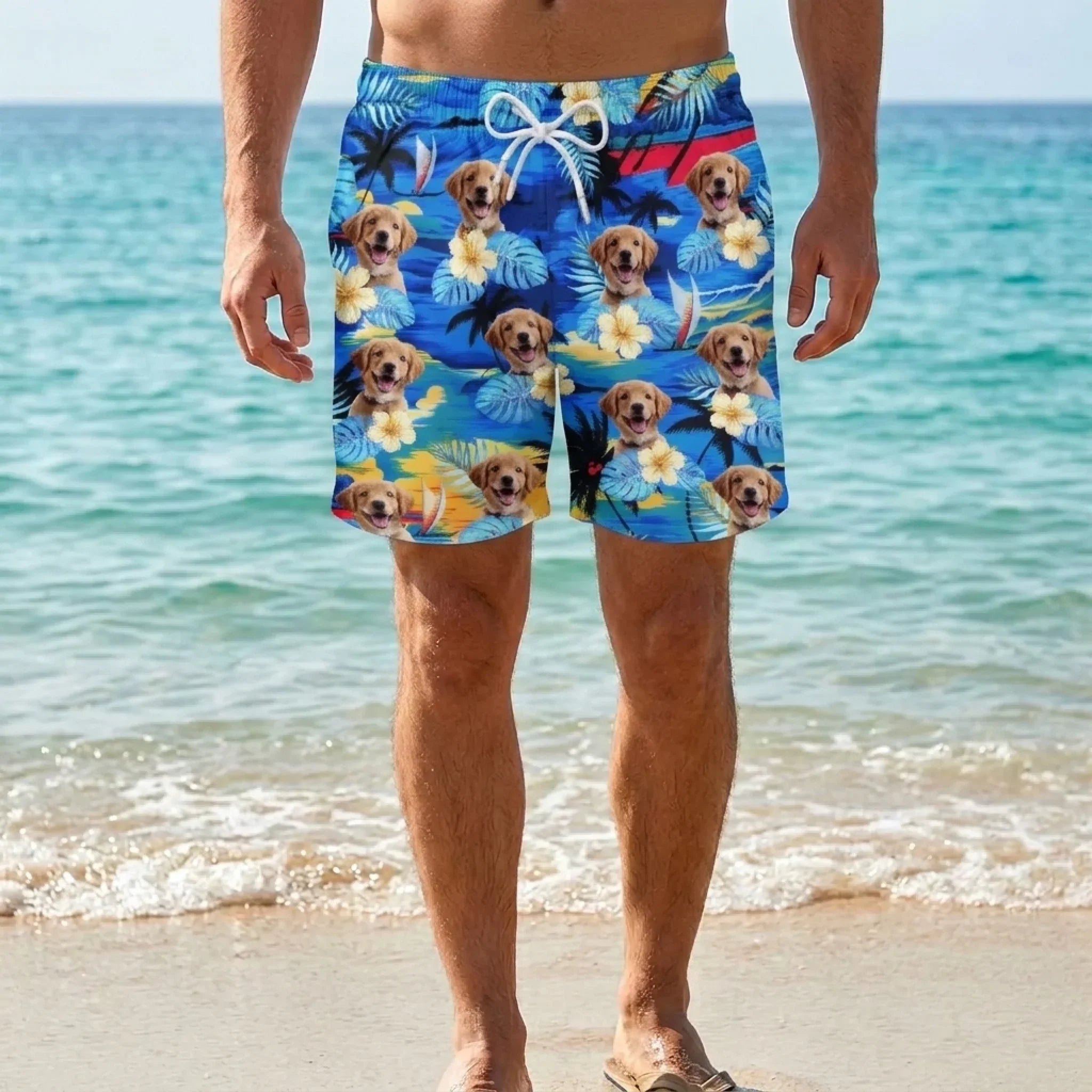 Custom Photo Tropical Hawaiian Aloha Men Beach Shorts - Personalized Summer Vacation And Travel Gifts For Family, Dog Cat Lovers - Life Is Better With Sandy Paws