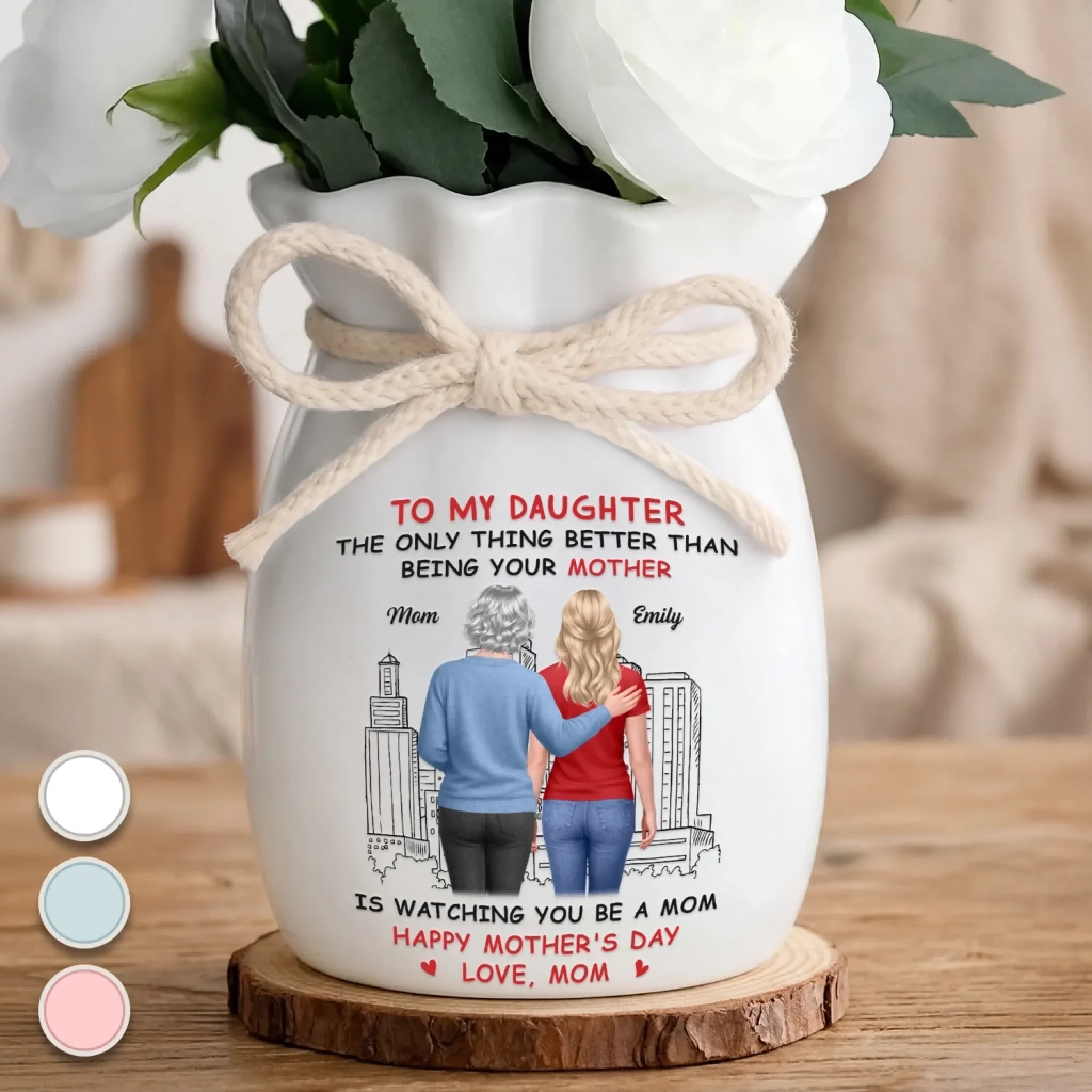 Custom Flower Vase With Ribbon - Personalized Mother's Day Birthday Gifts For Daughter - Her Motherhood Is My Joy In Bloom