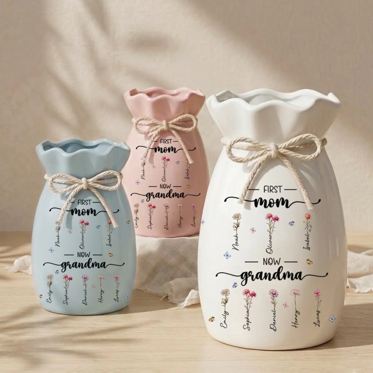 Custom Flower Vase With Ribbon - Personalized Mother's Day Birthday Gifts For Mom, Grandma - A Garden Grown From Her Heart