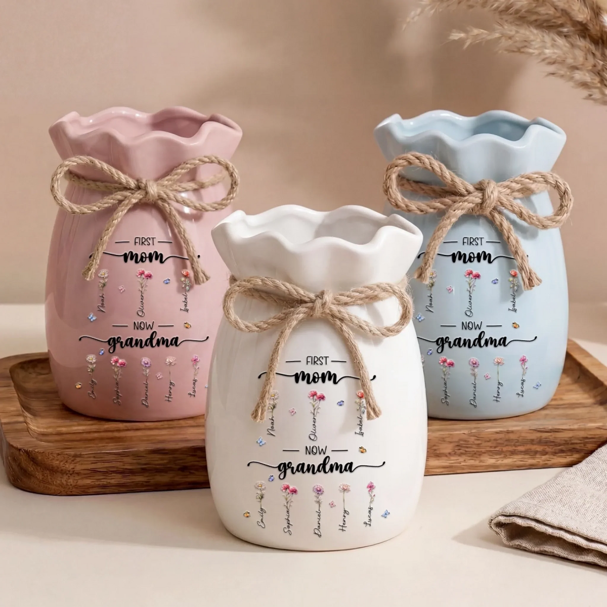 Custom Flower Vase With Ribbon - Personalized Mother's Day Birthday Gifts For Mom, Grandma - A Garden Grown From Her Heart