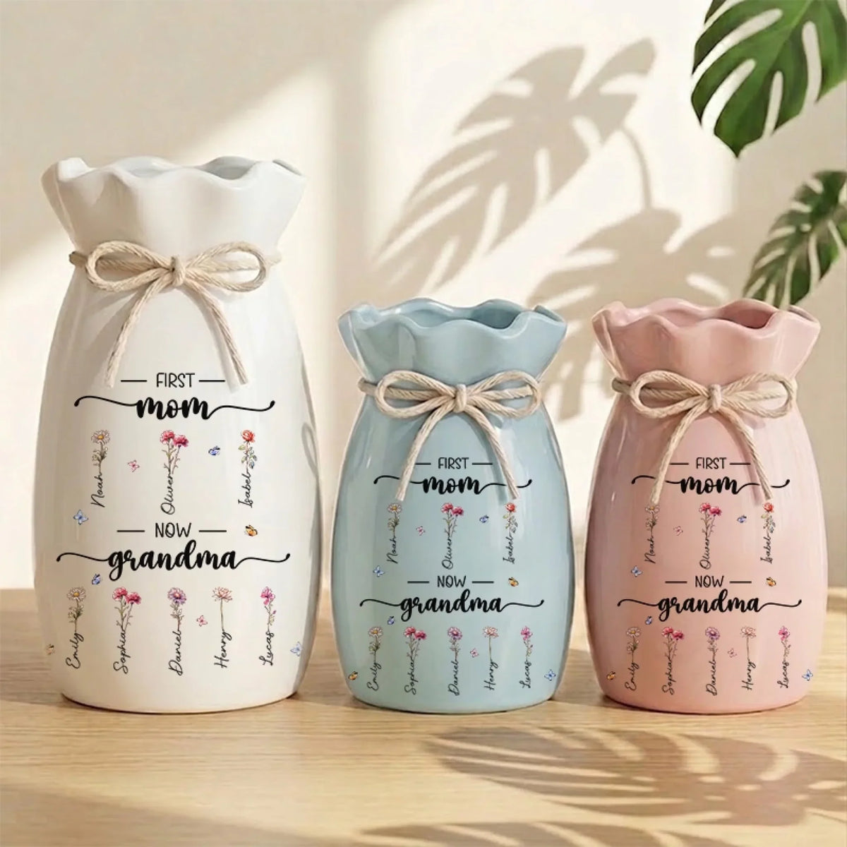 Custom Flower Vase With Ribbon - Personalized Mother's Day Birthday Gifts For Mom, Grandma - A Garden Grown From Her Heart