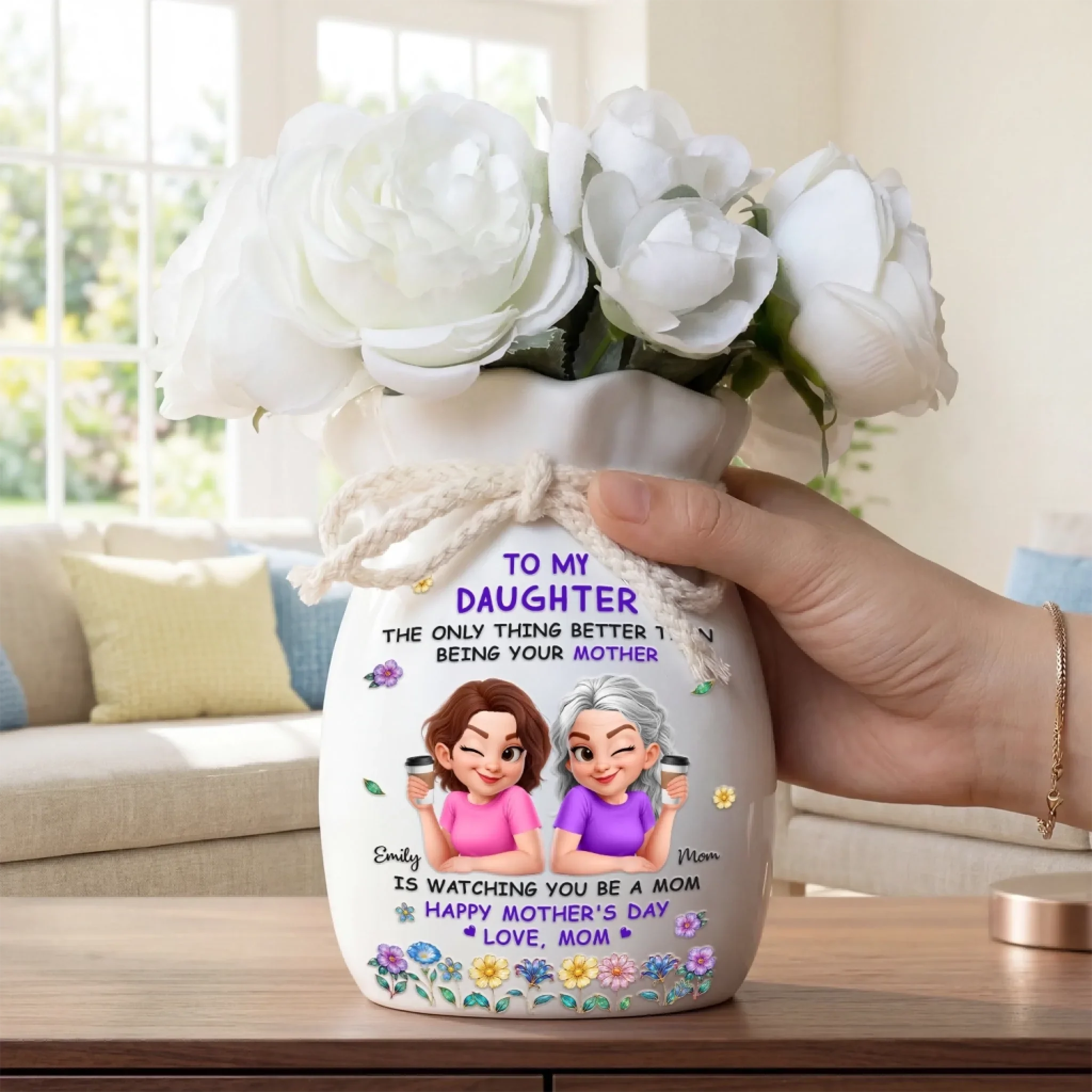 Custom Flower Vase With Ribbon - Personalized Mother's Day Birthday Gifts For Daughter - My Daughter, My Pride, My Joy