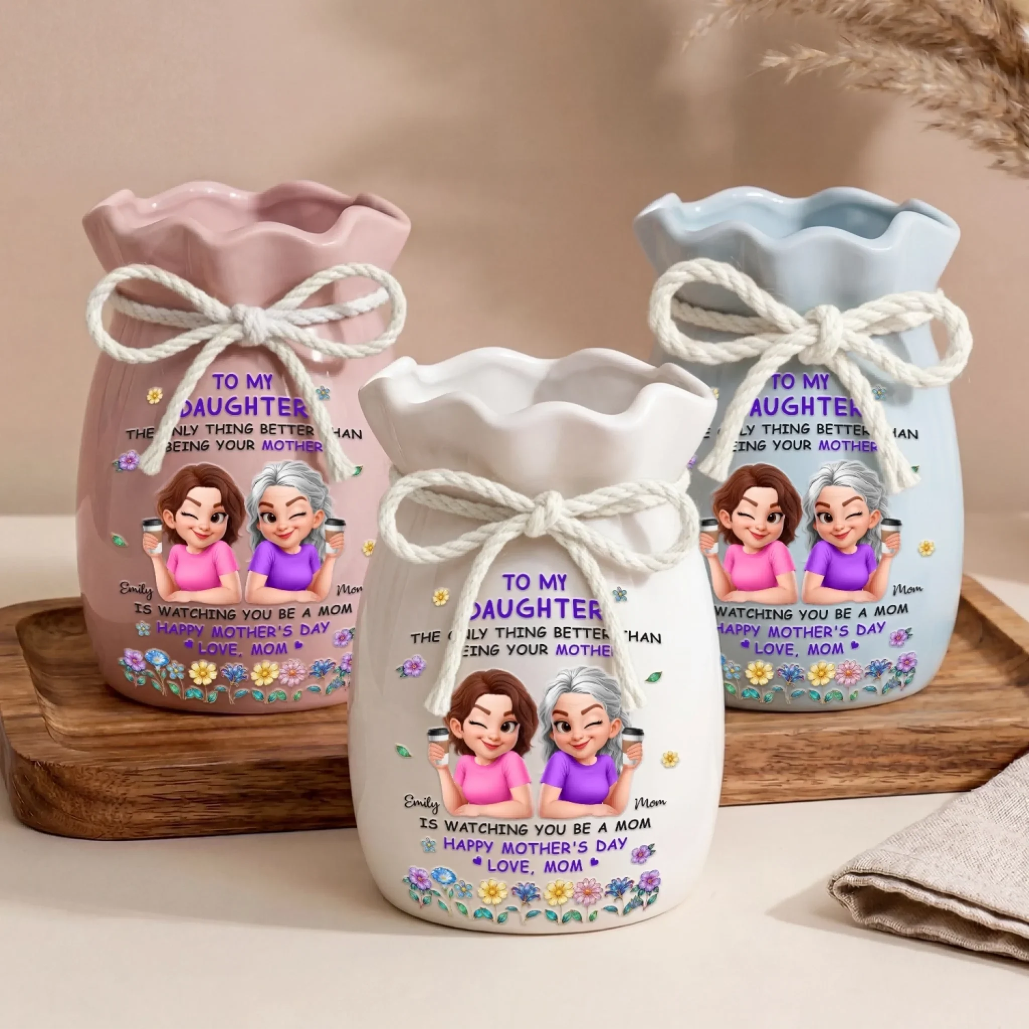 Custom Flower Vase With Ribbon - Personalized Mother's Day Birthday Gifts For Daughter - My Daughter, My Pride, My Joy